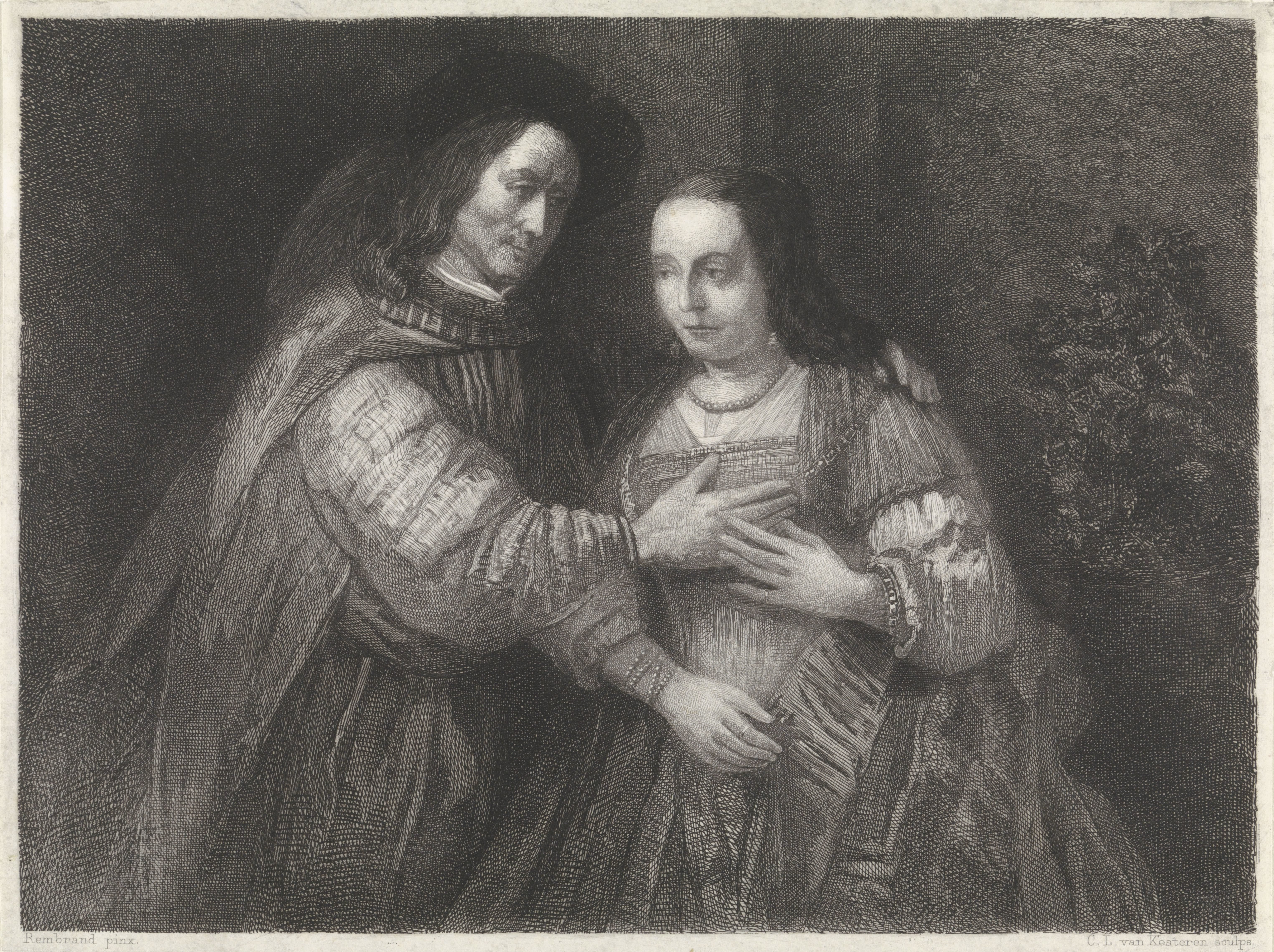 Portret van een paar als Oud-Testamentische figuren, genaamd 'Het Joodse bruidje'