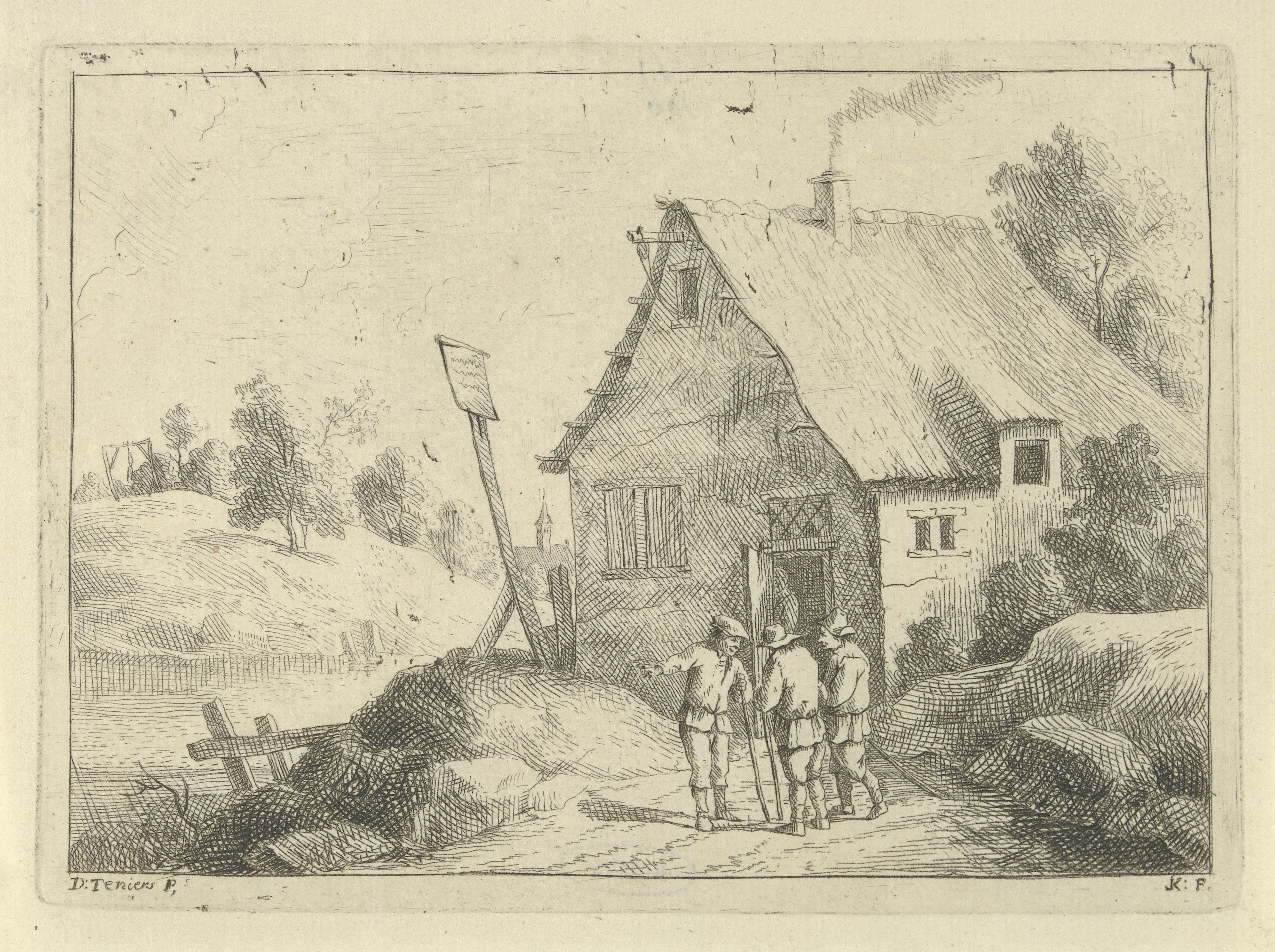 Pratende mannen voor een huis
