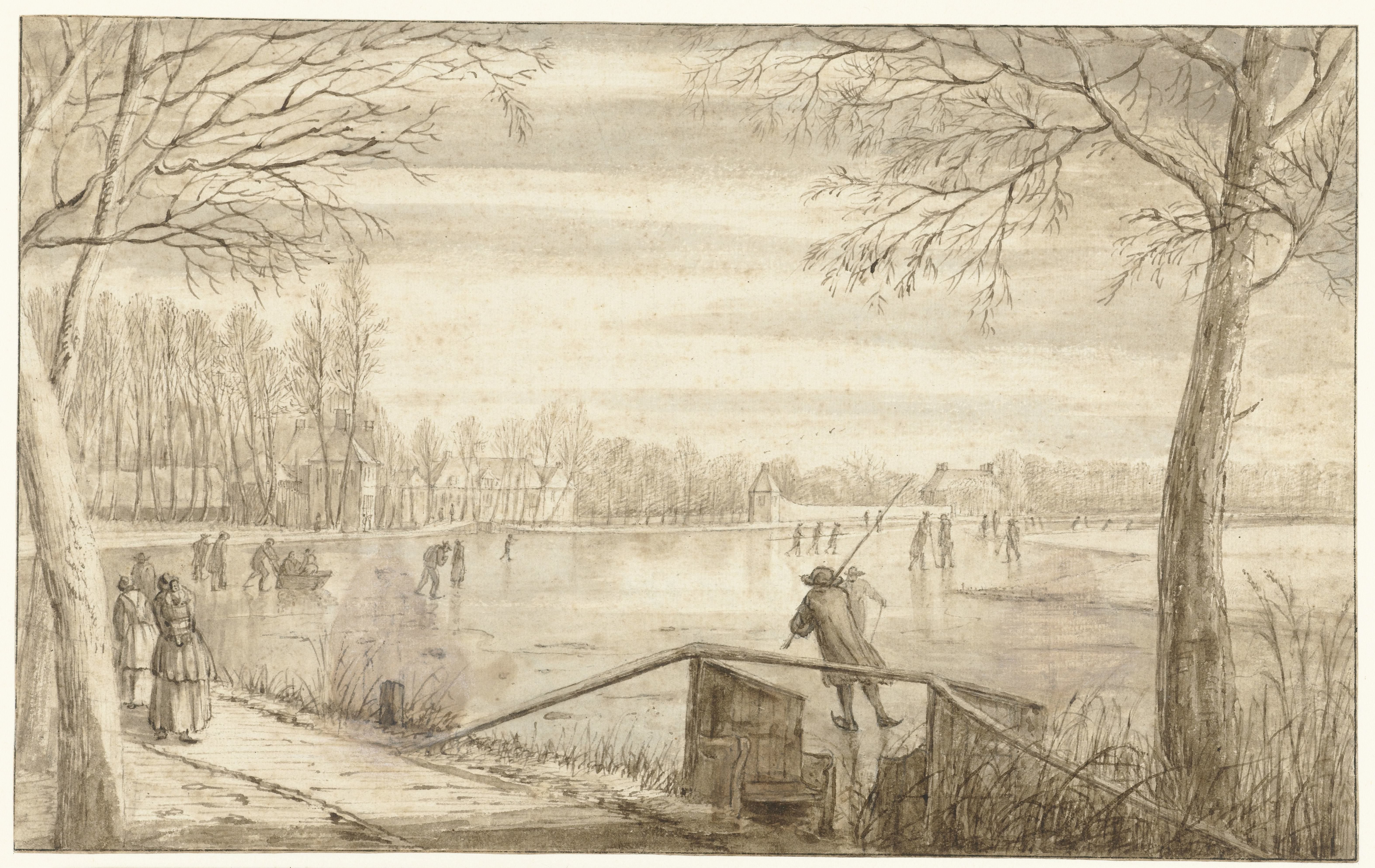 Skaters on the River Vecht, near Maarssen, with the Estates of Daelwijck and Vechthoven in the Distance