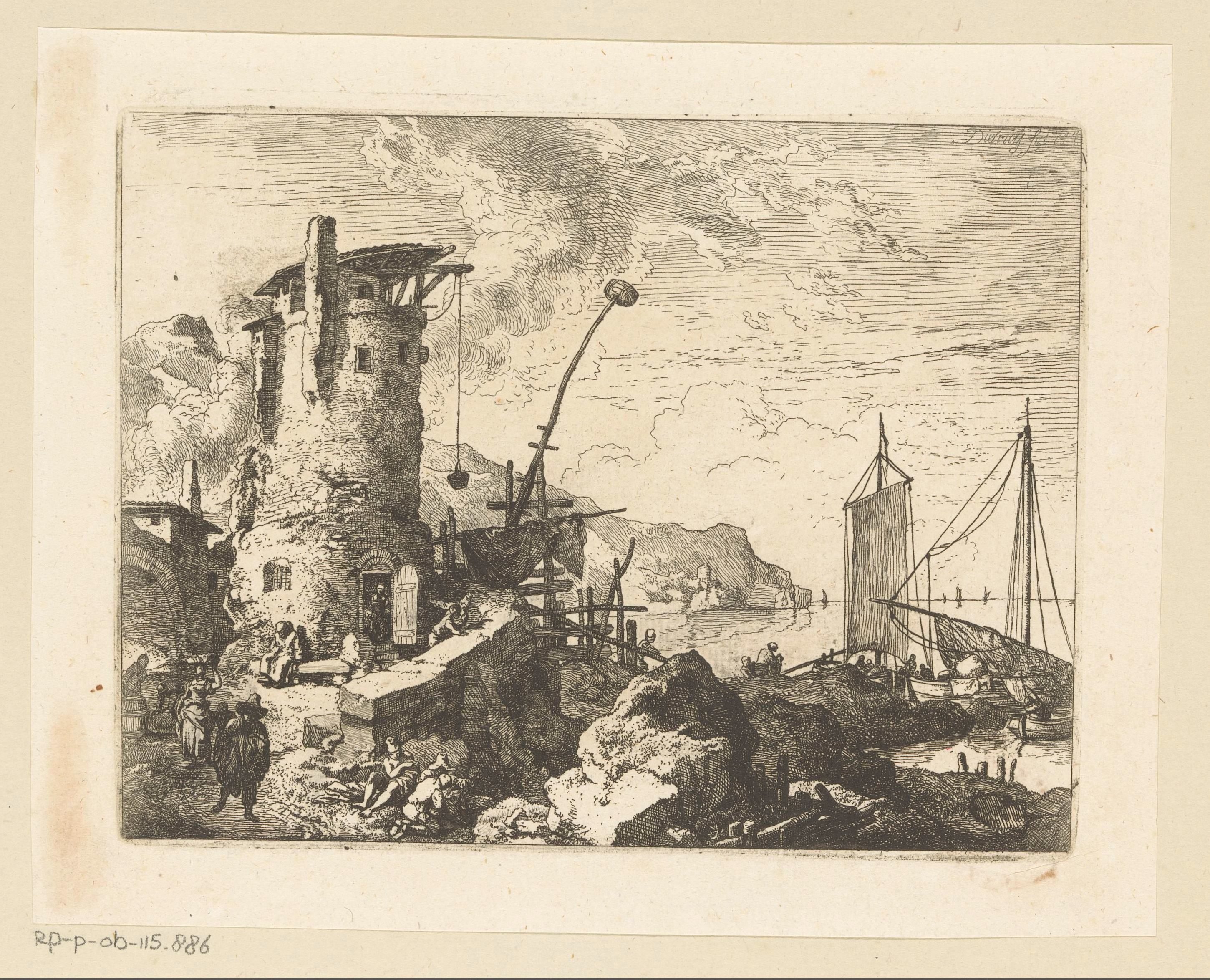 Landschap met een toren aan zee