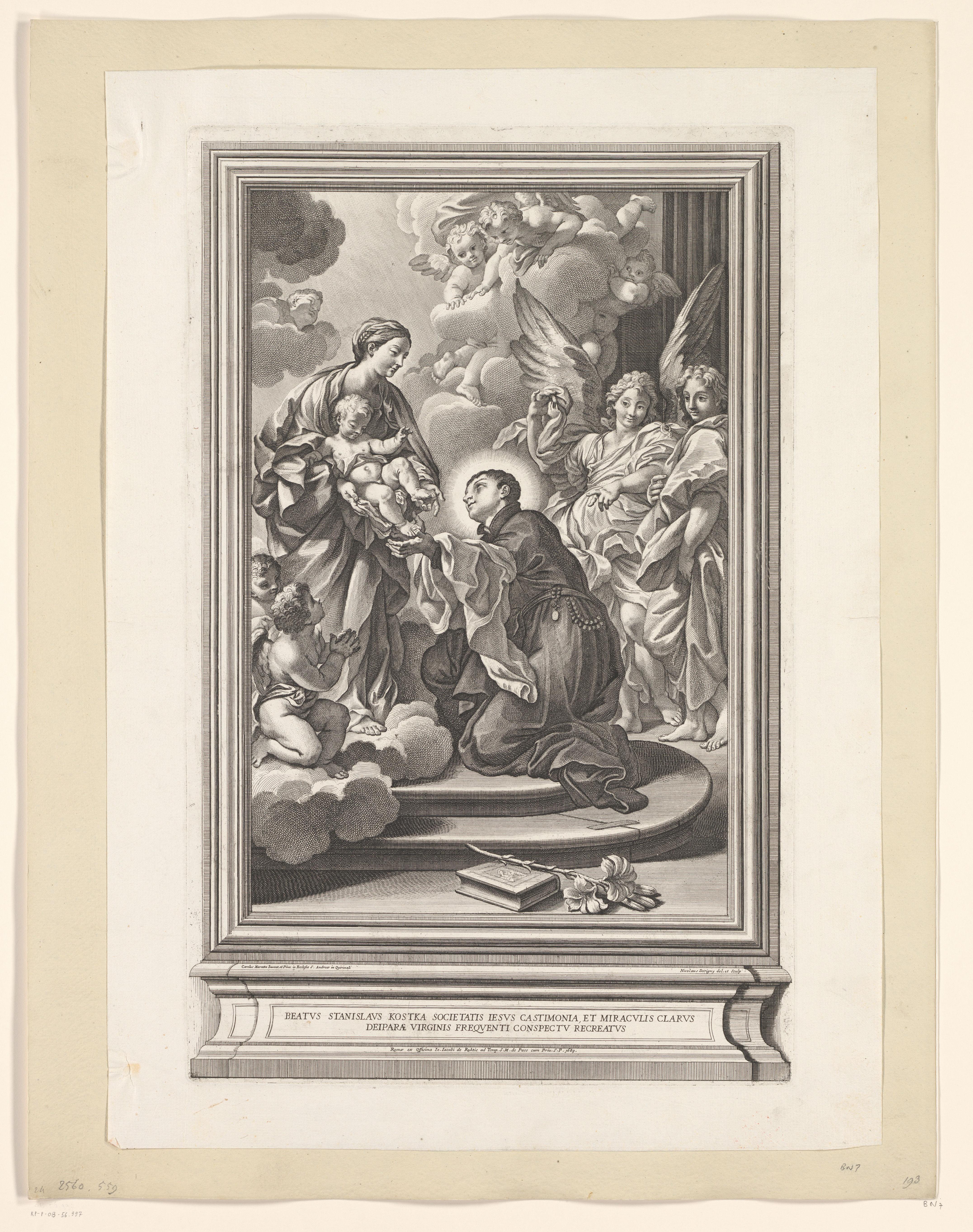 H. Stanislaus Kostka knielend voor Maria en Kind
