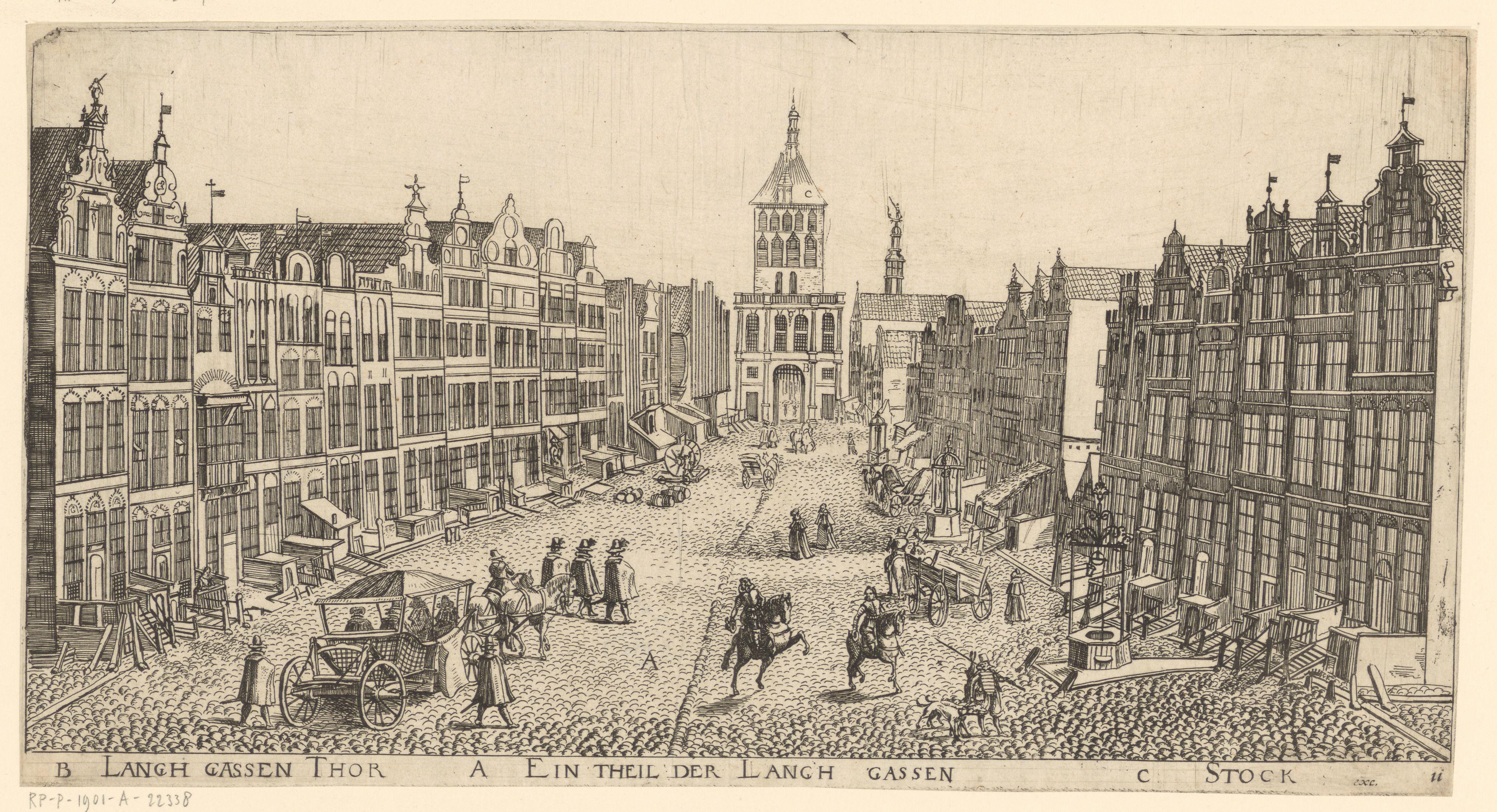 Gezicht op de Gouden Poort aan het einde van de Langstraat in Danzig