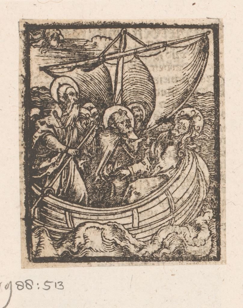 Christus slapend in het schip bij storm