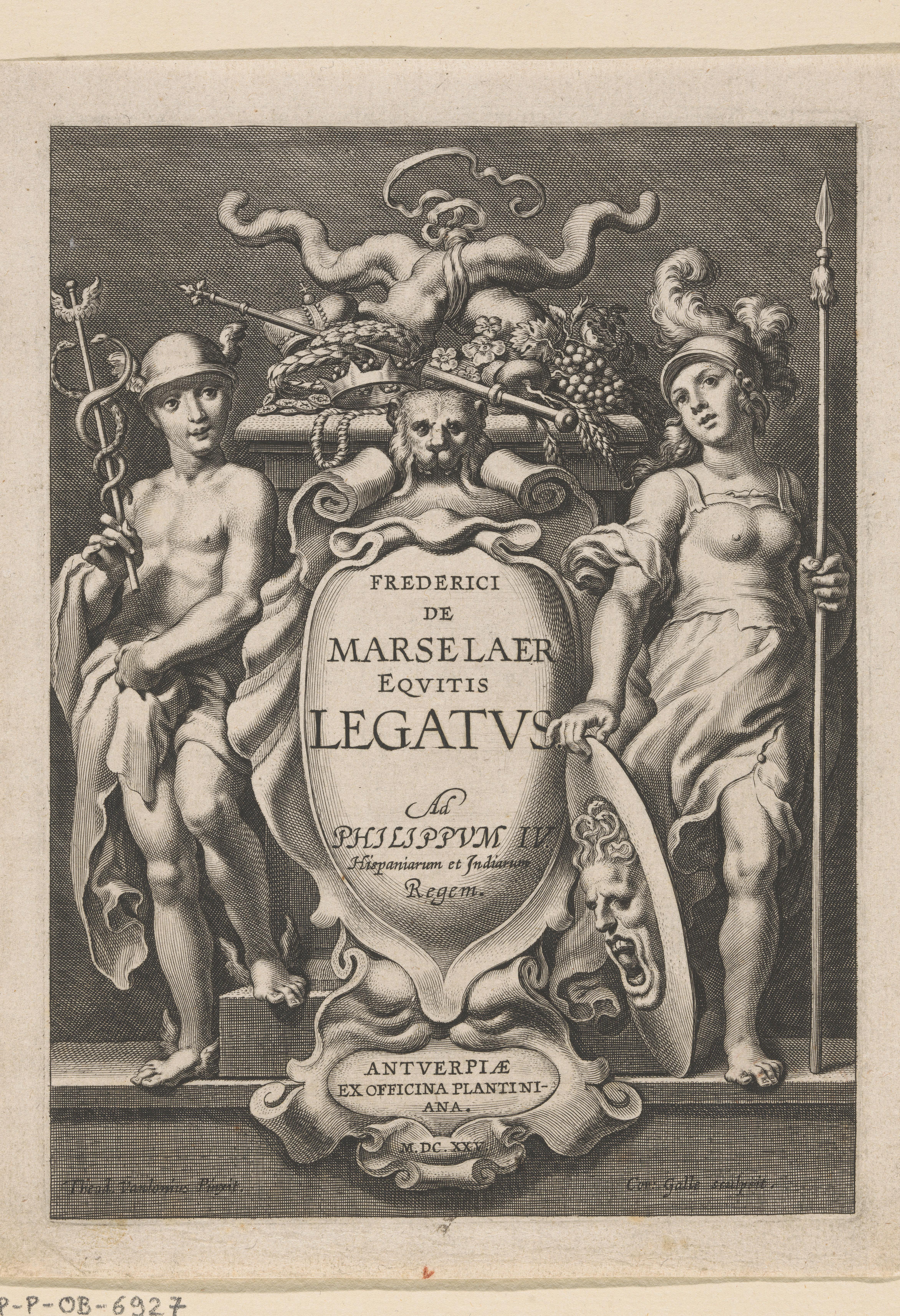 Allegorische titelpagina met Mercurius en Minerva