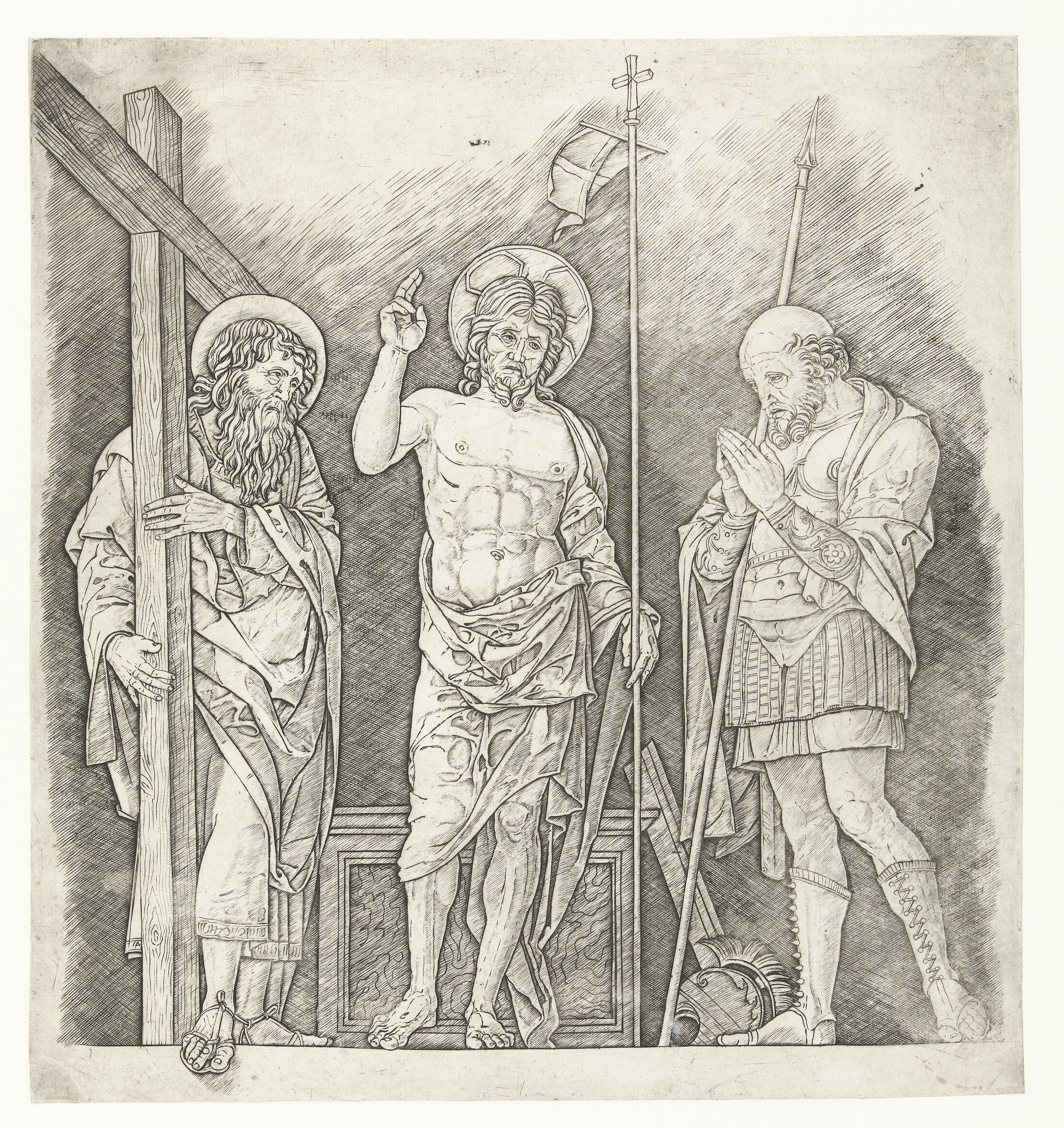 Herrezen Christus staand tussen heiligen Andreas en Longinus