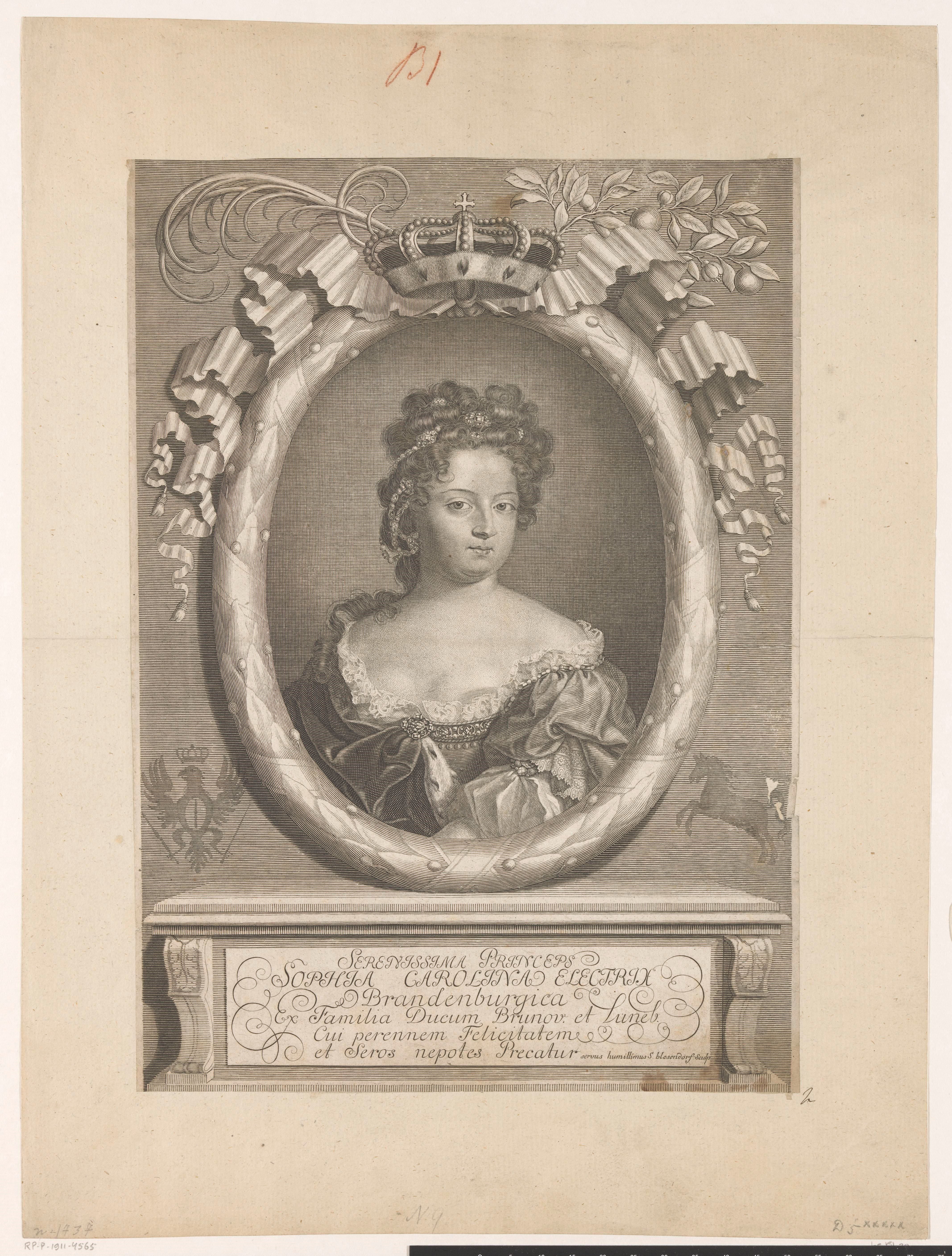 Portret van Sophia Charlotte, koningin van Pruisen, als keurvorstin van Brandenburg