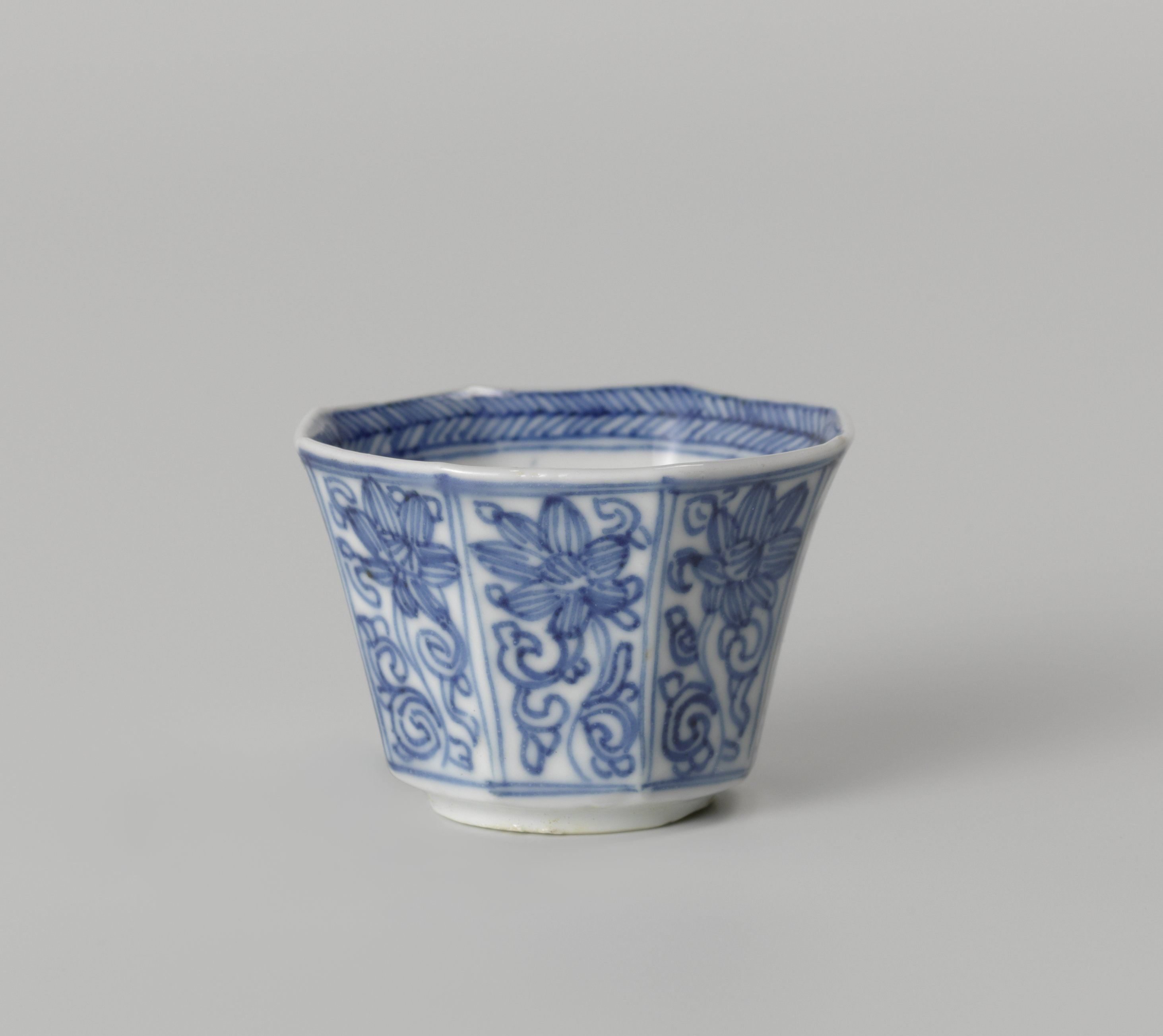Octagonal cup with lotus scrolls