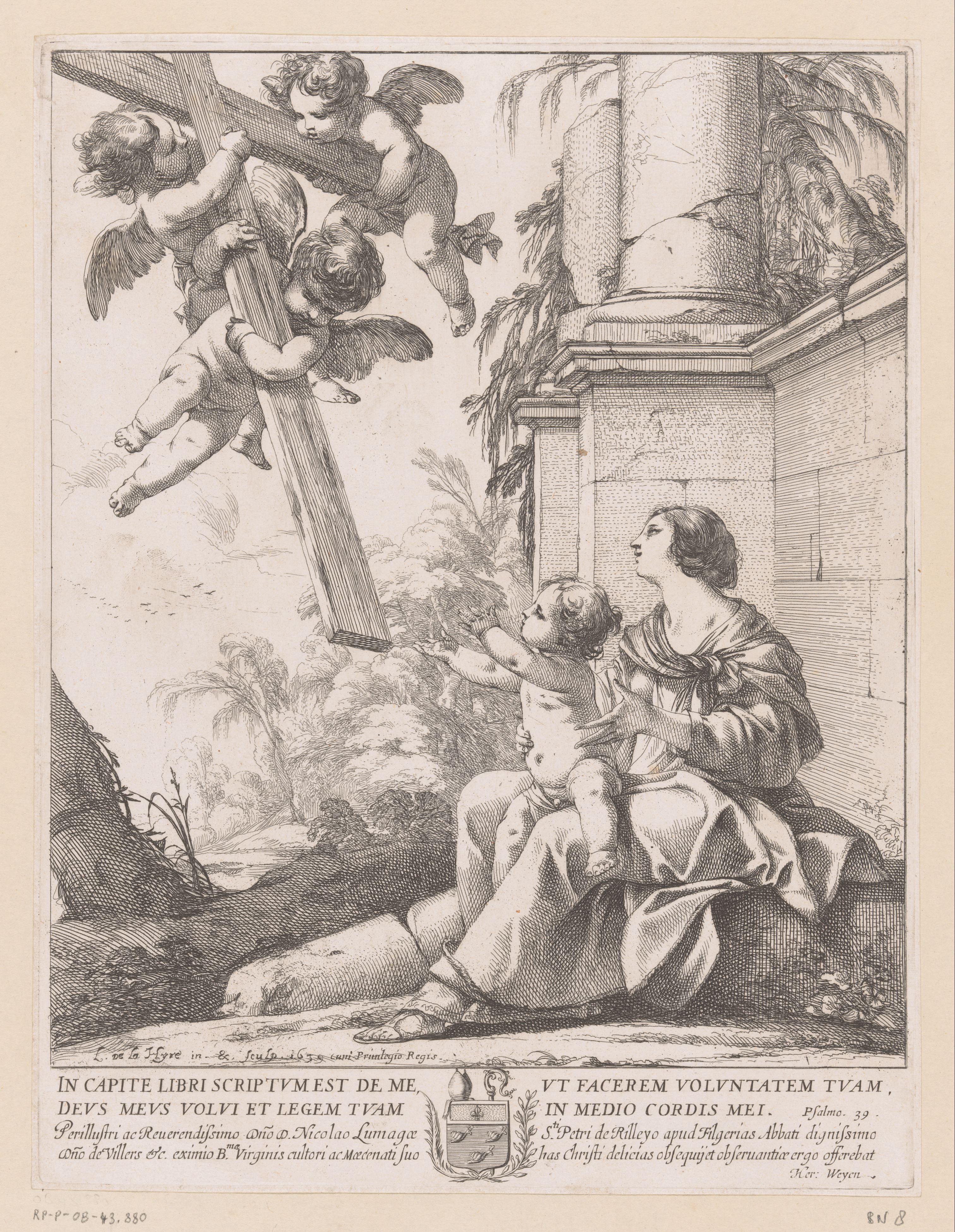 Maria en Kind met aanvliegende putti met kruis