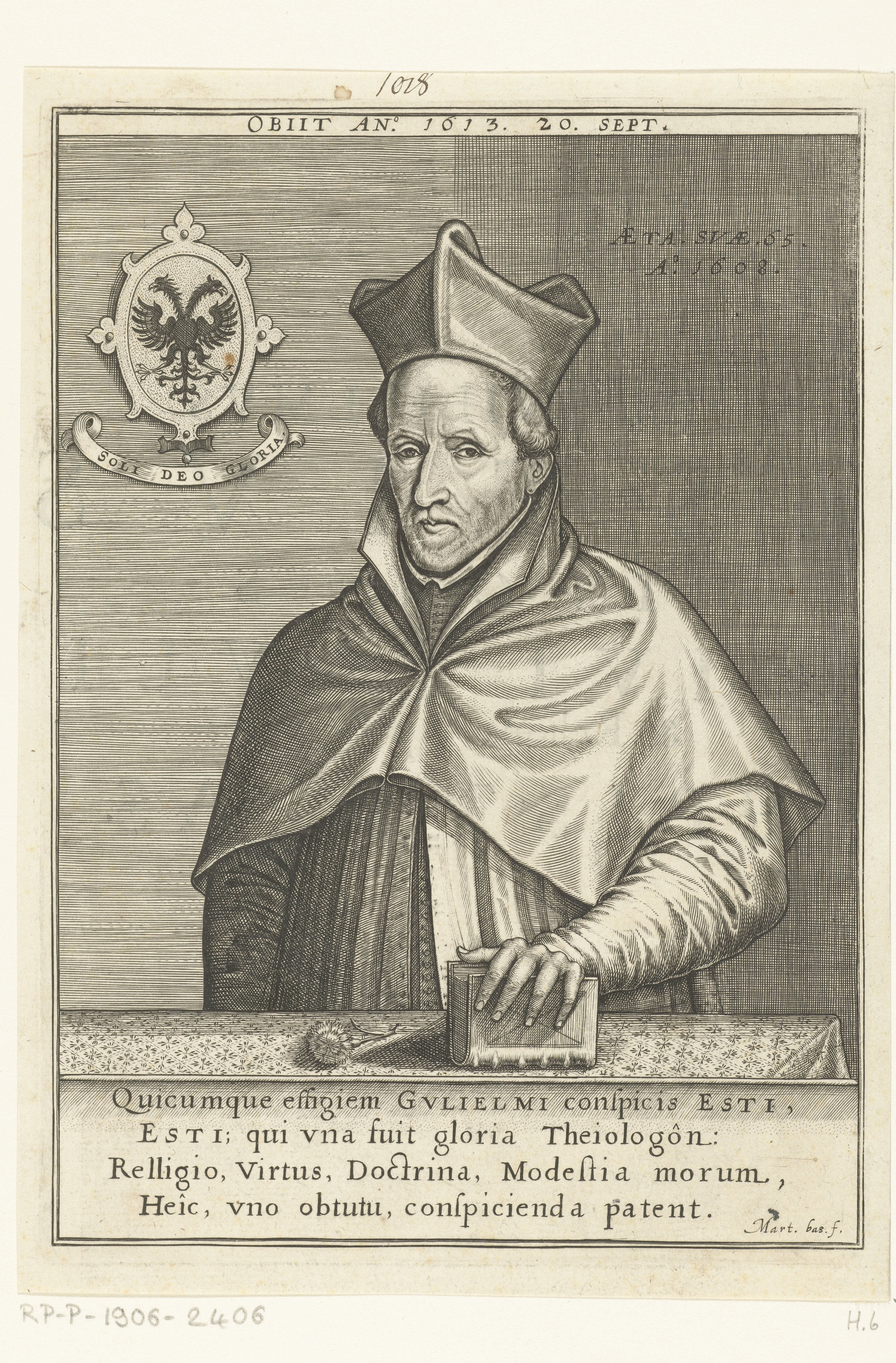 Portret van Willem Hessels van Est op 65-jarige leeftijd