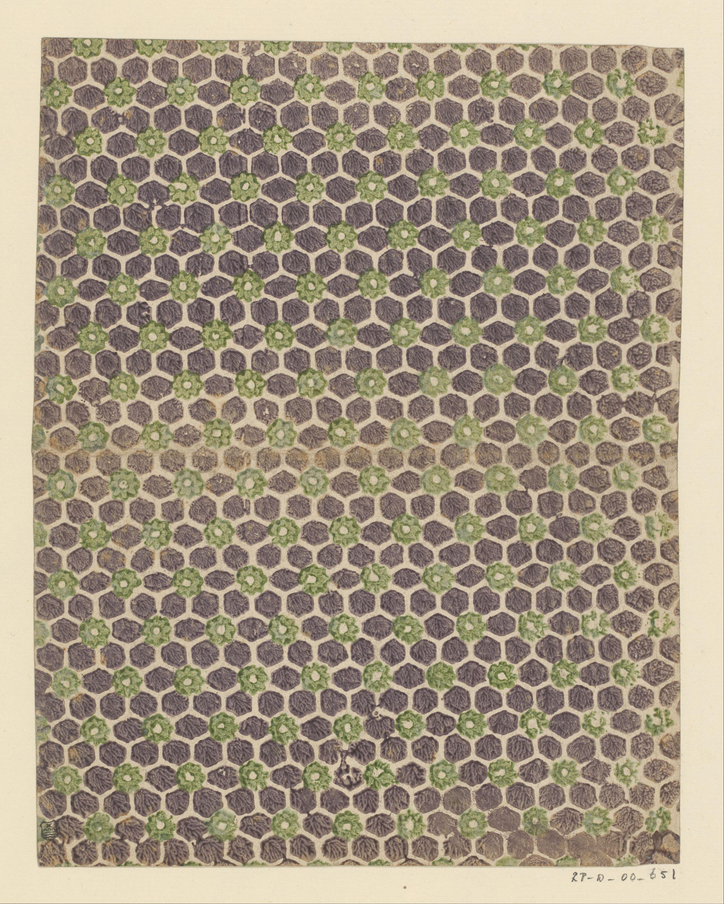 Blad met strooipatroon van hexagonaal motief en rozet