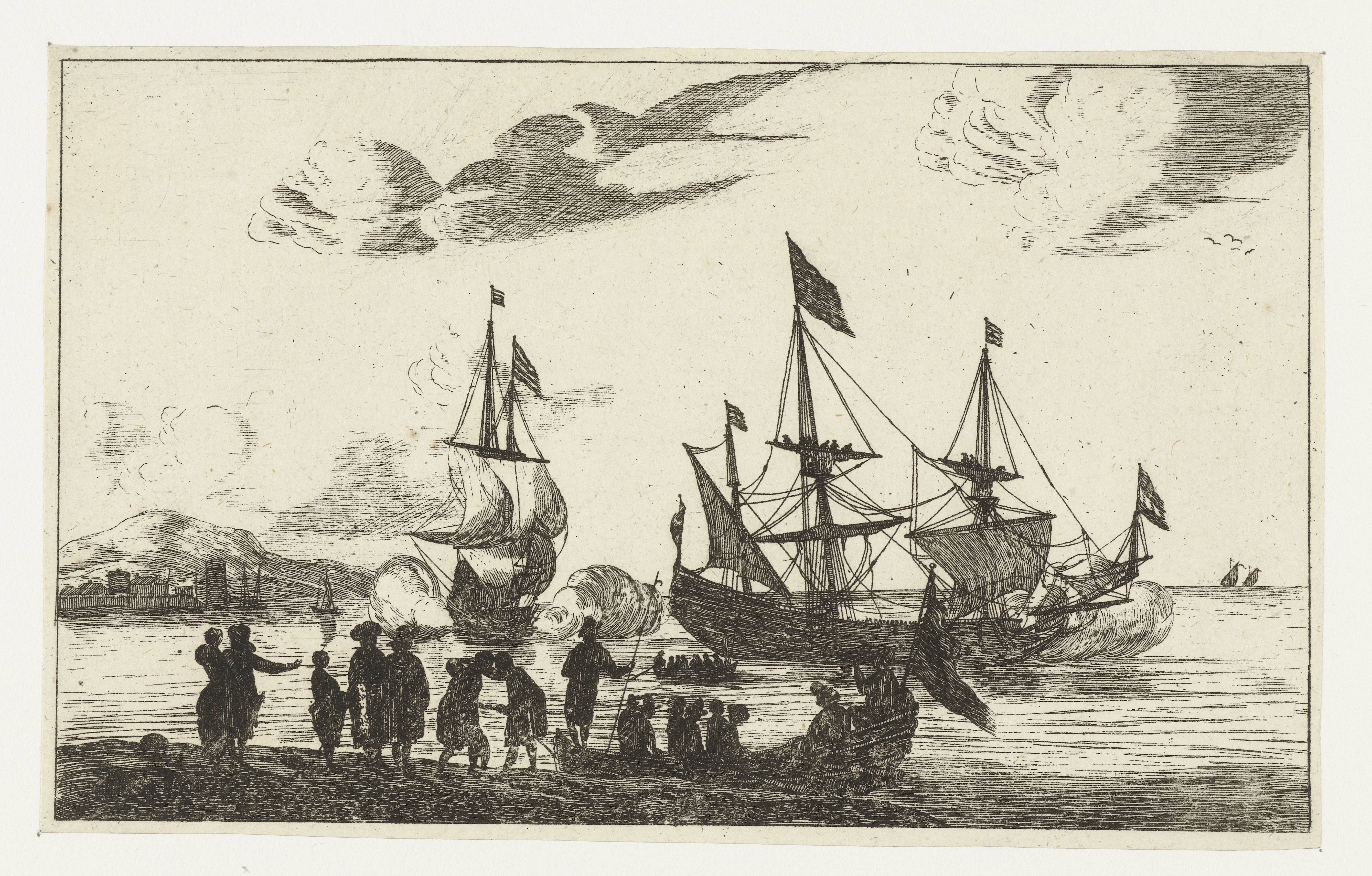 Havenscène met een spiegelsloep