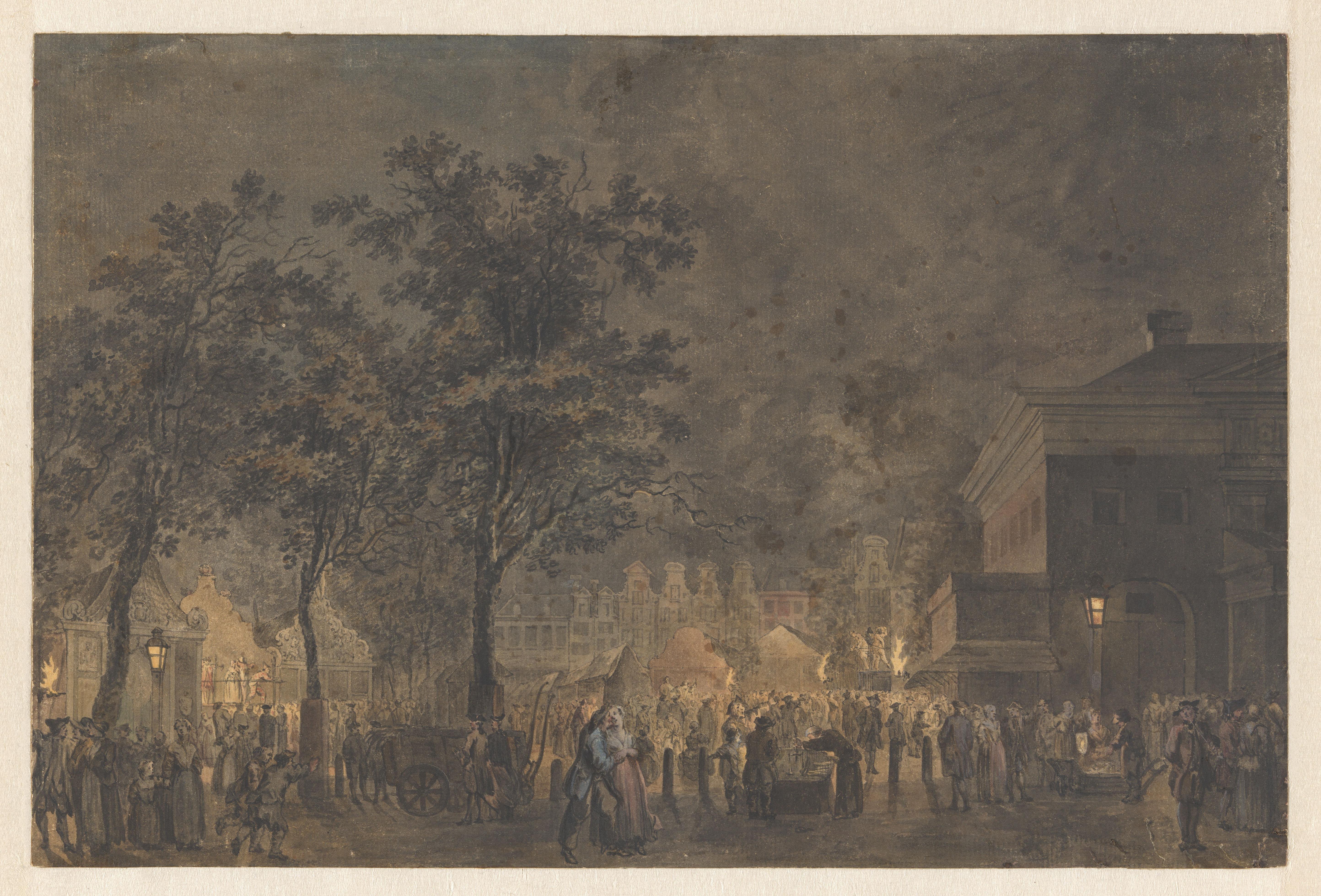 Kermis op de Botermarkt te Amsterdam, het huidige Rembrandtplein, bij avond