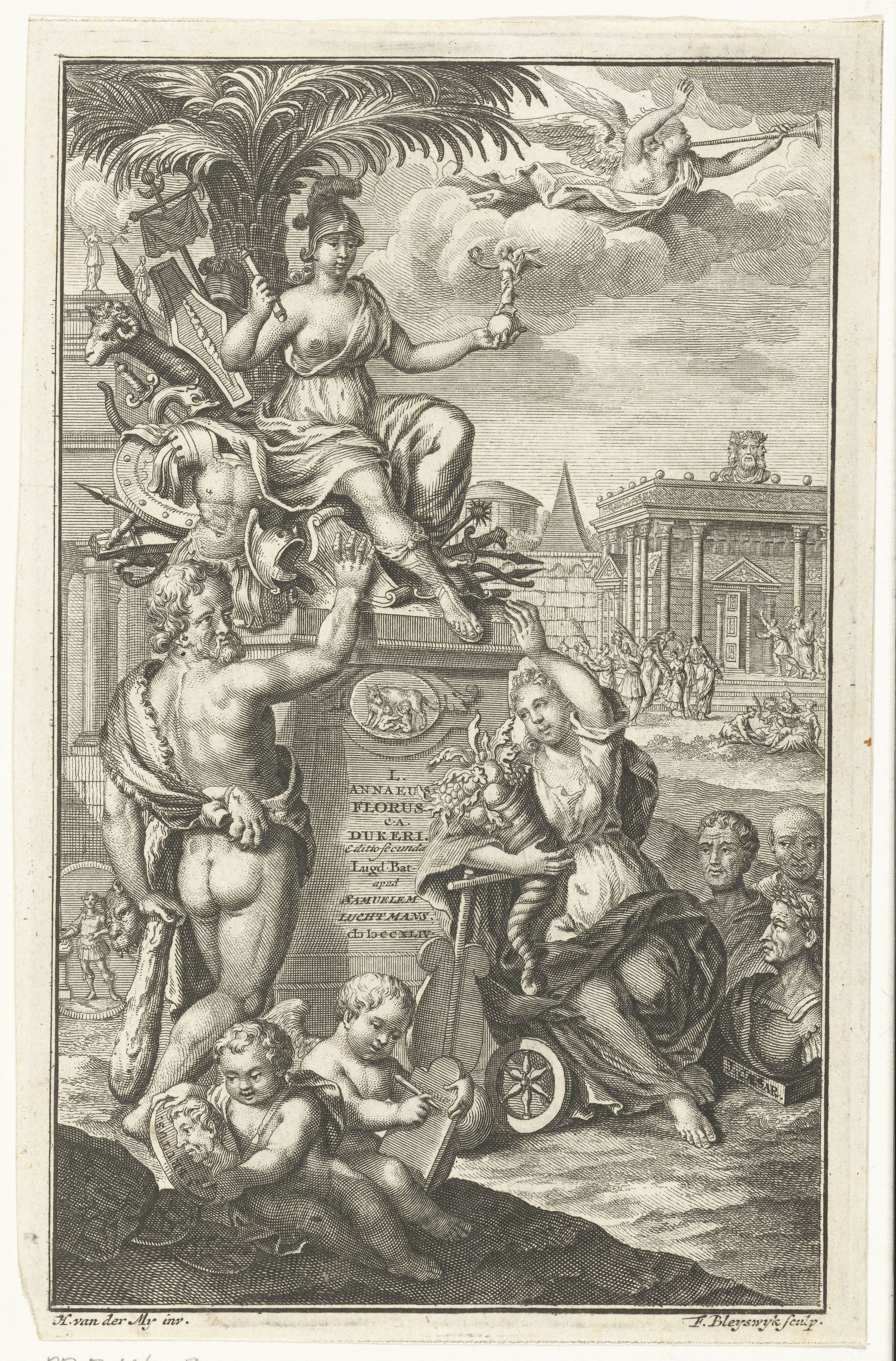 Allegorie met personificaties van Rome en Fortuna en de god Hercules