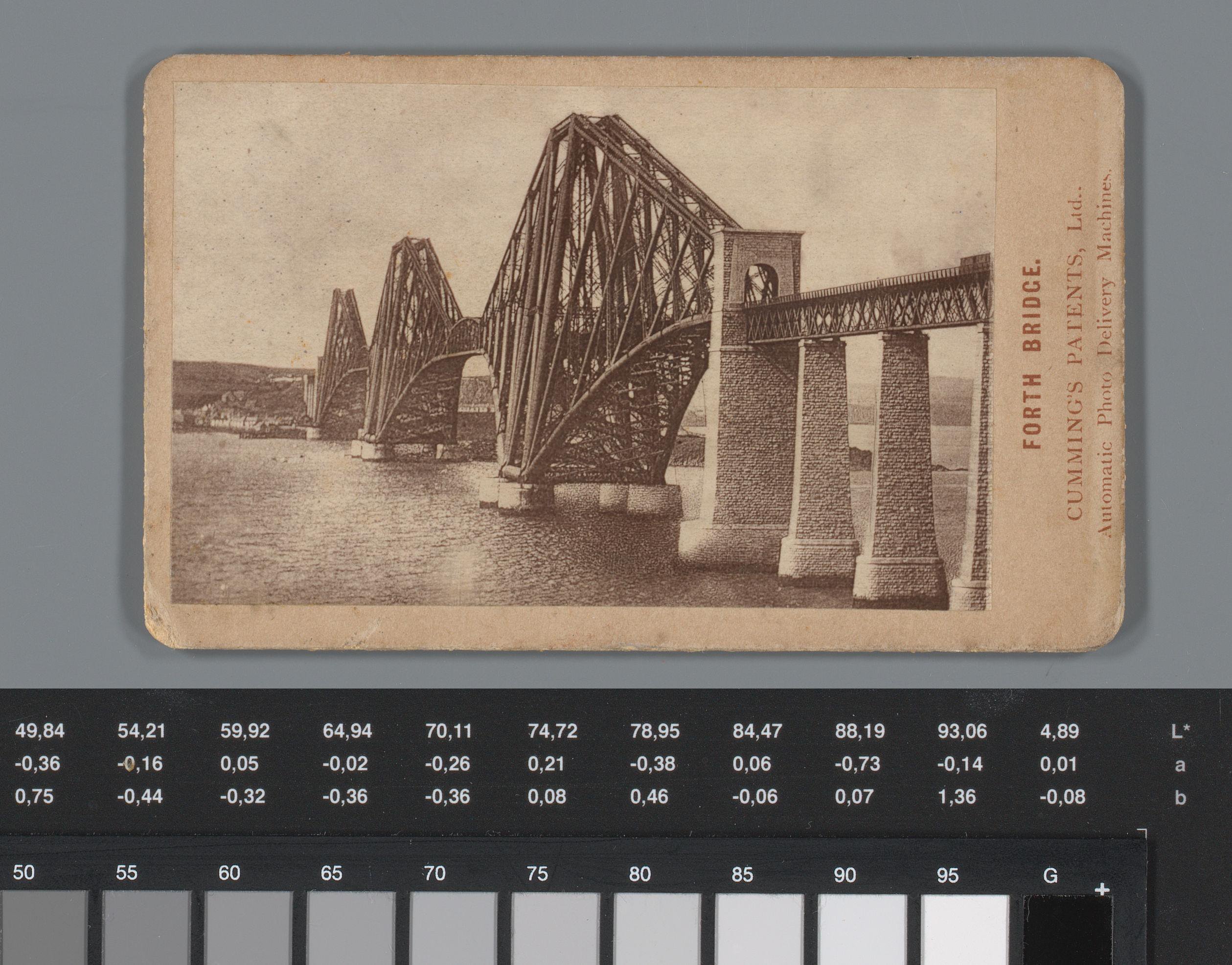 Reclame voor verschillende bedrijven te Edinburgh, met een foto van de Forth Bridge