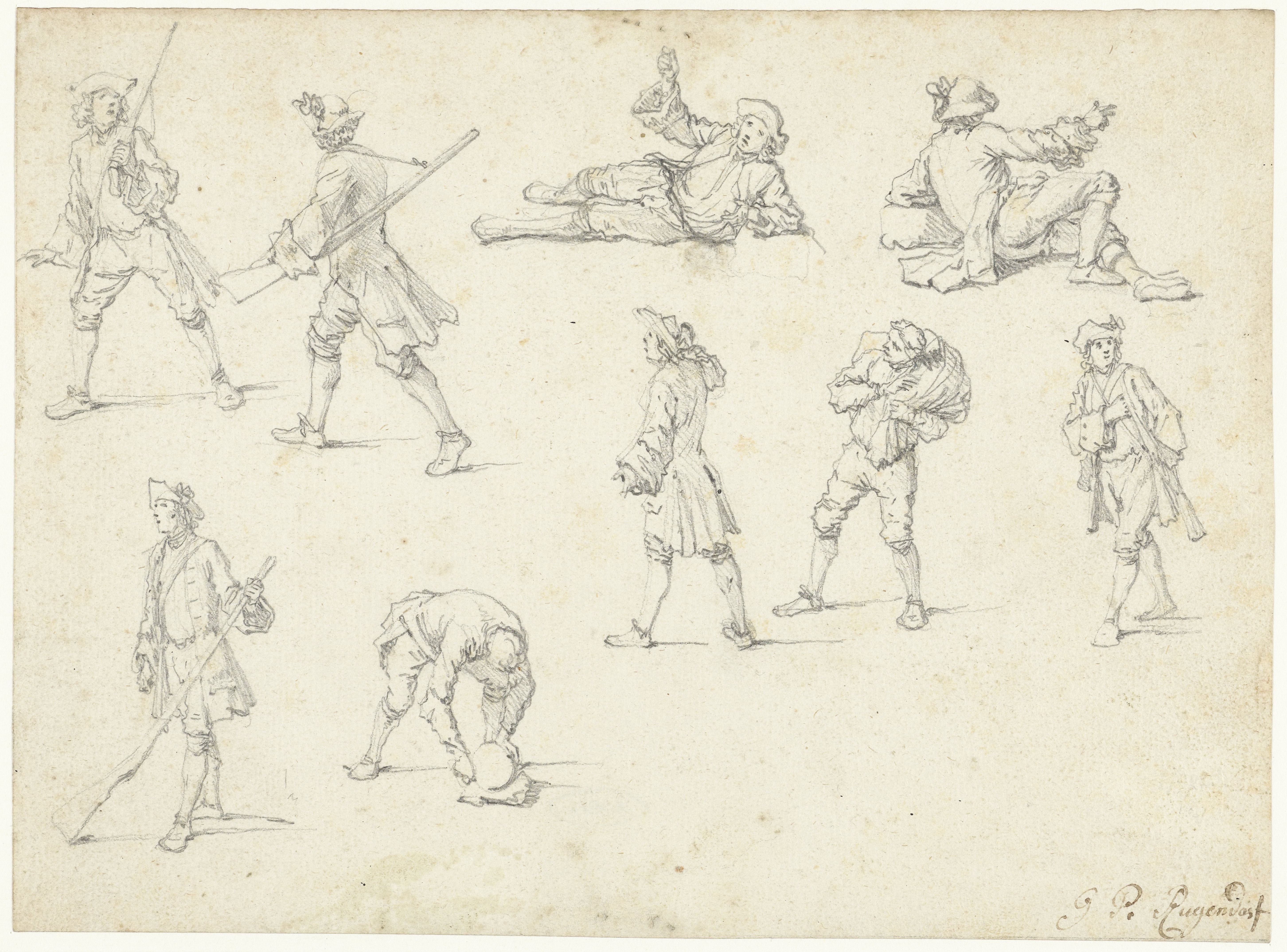 Studieblad met negen figuren