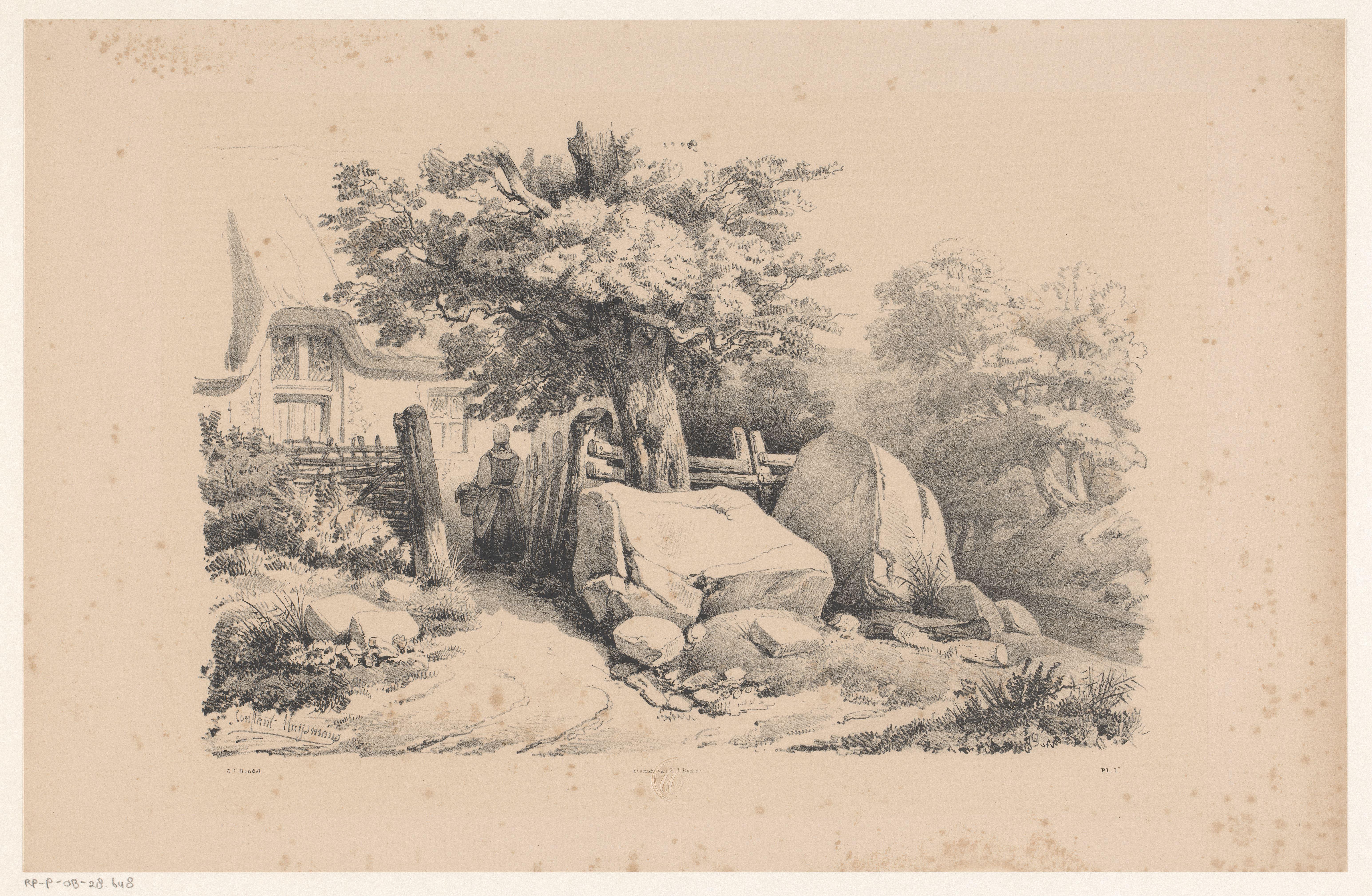 Landschap met toegangspoort naar woonhuis