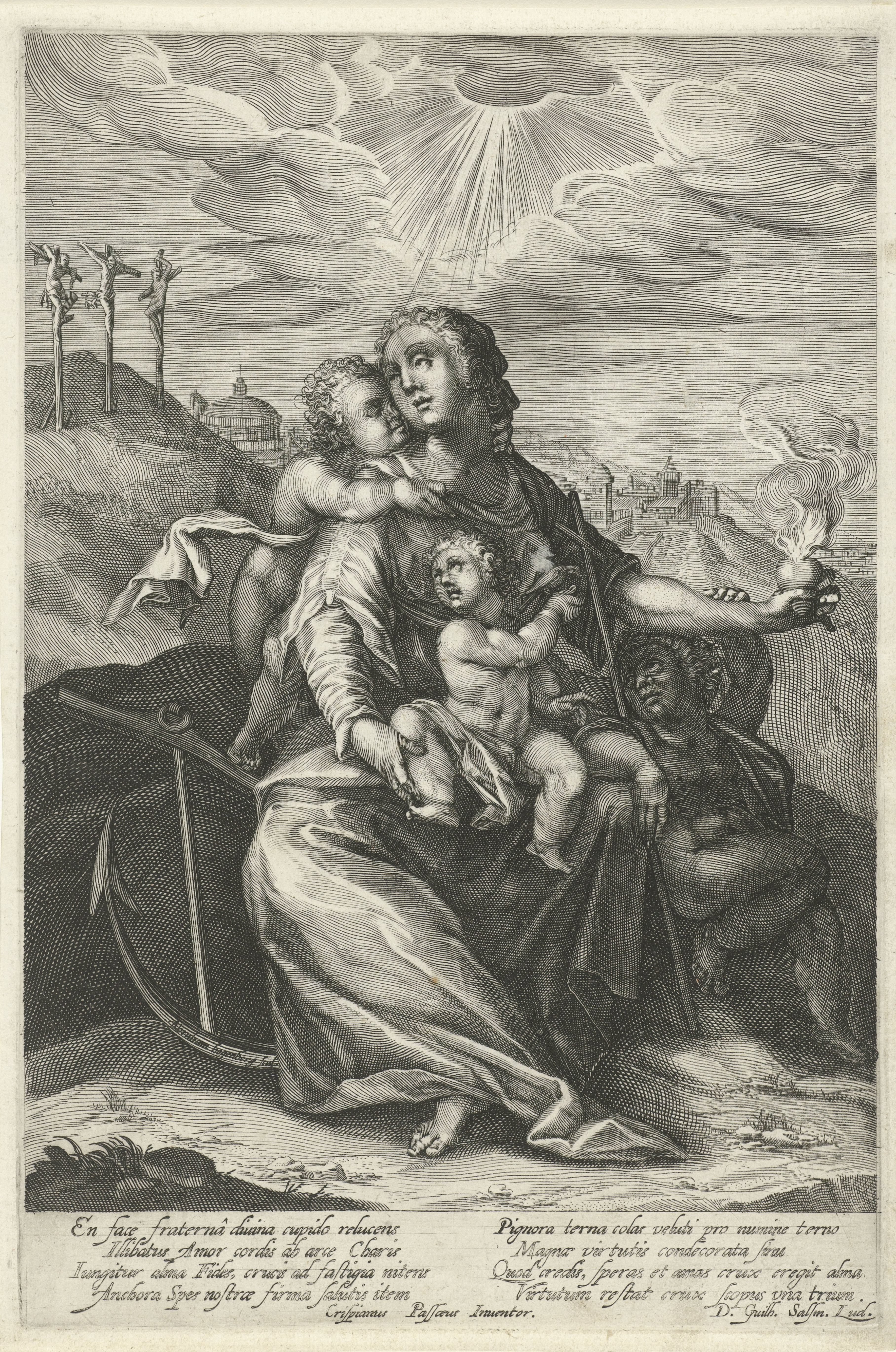 Maria met Christuskind en de kleine Johannes de Doper (verbeelding van de drie theologische deugden)