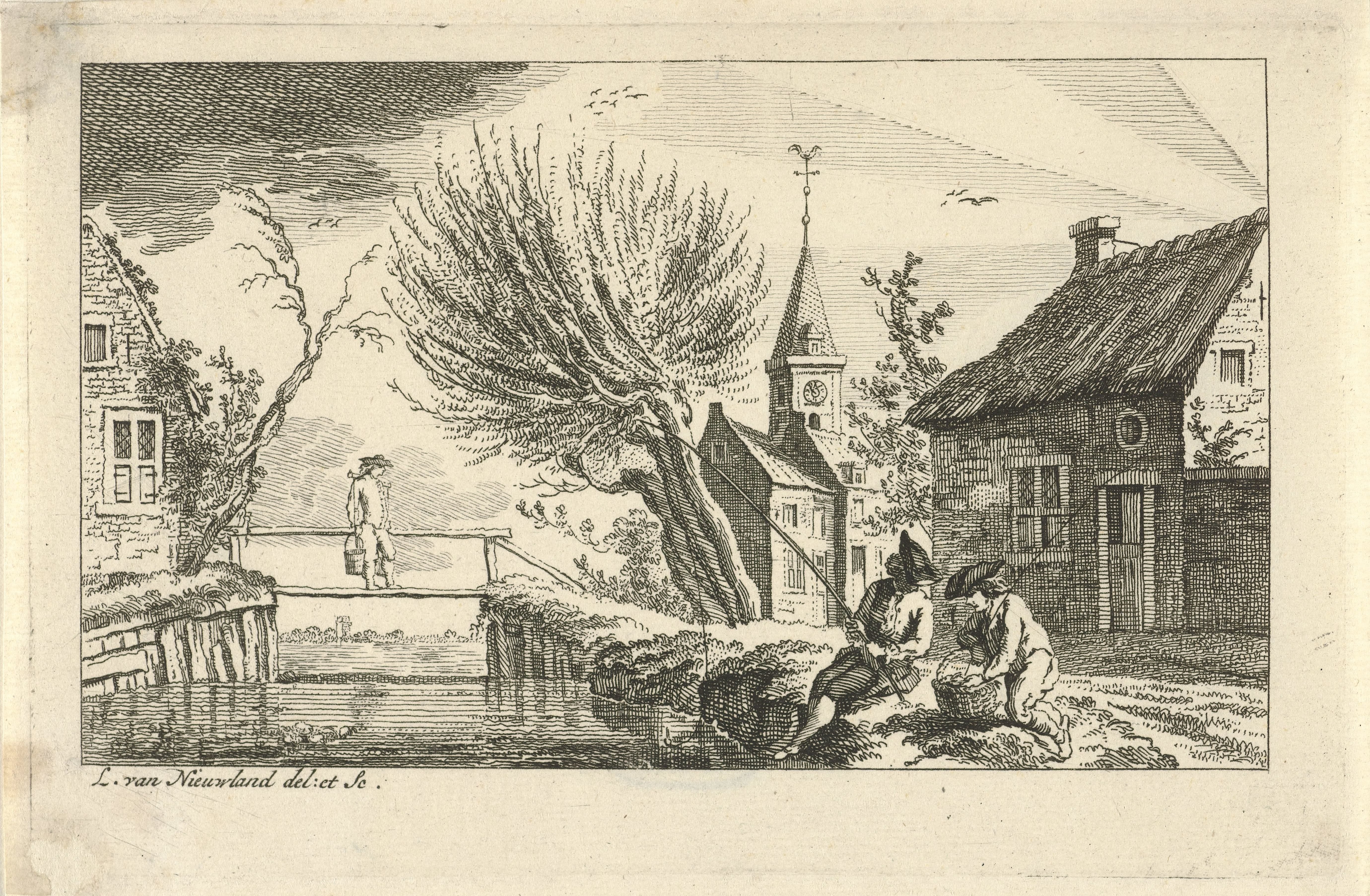 Dorpsgezicht met brug