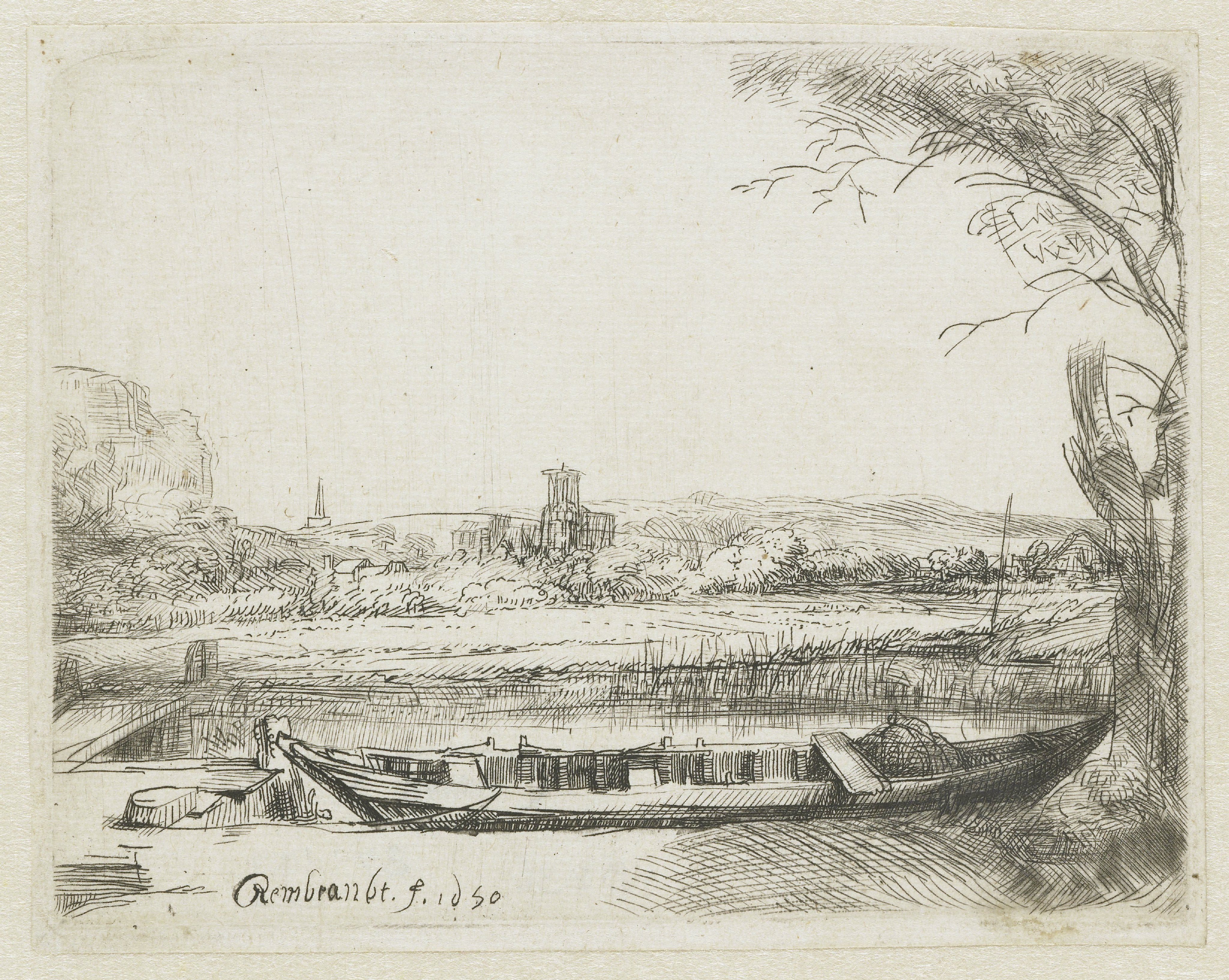 Canal with a large boat and a bridge ('Het schuytje op de voorgrond')