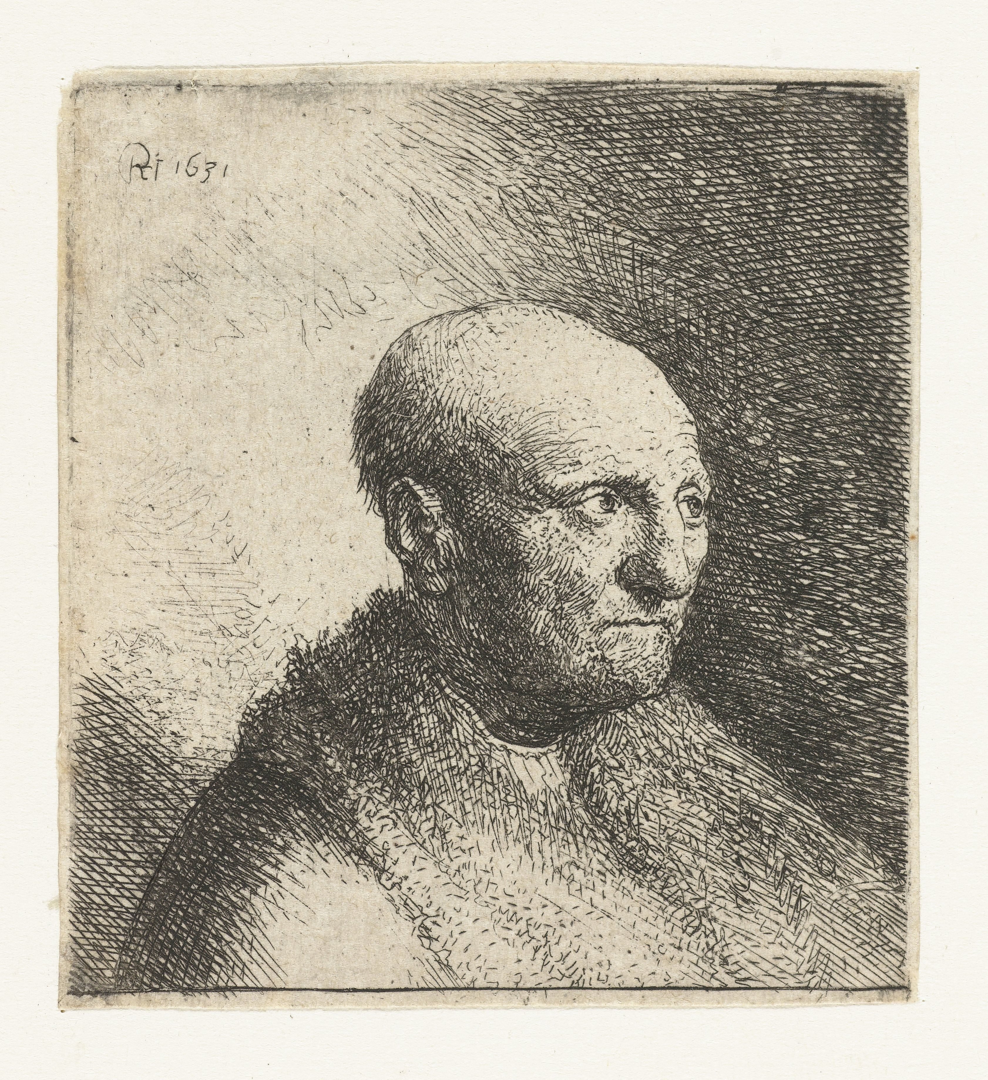 Bald man in a fur cloak: bust