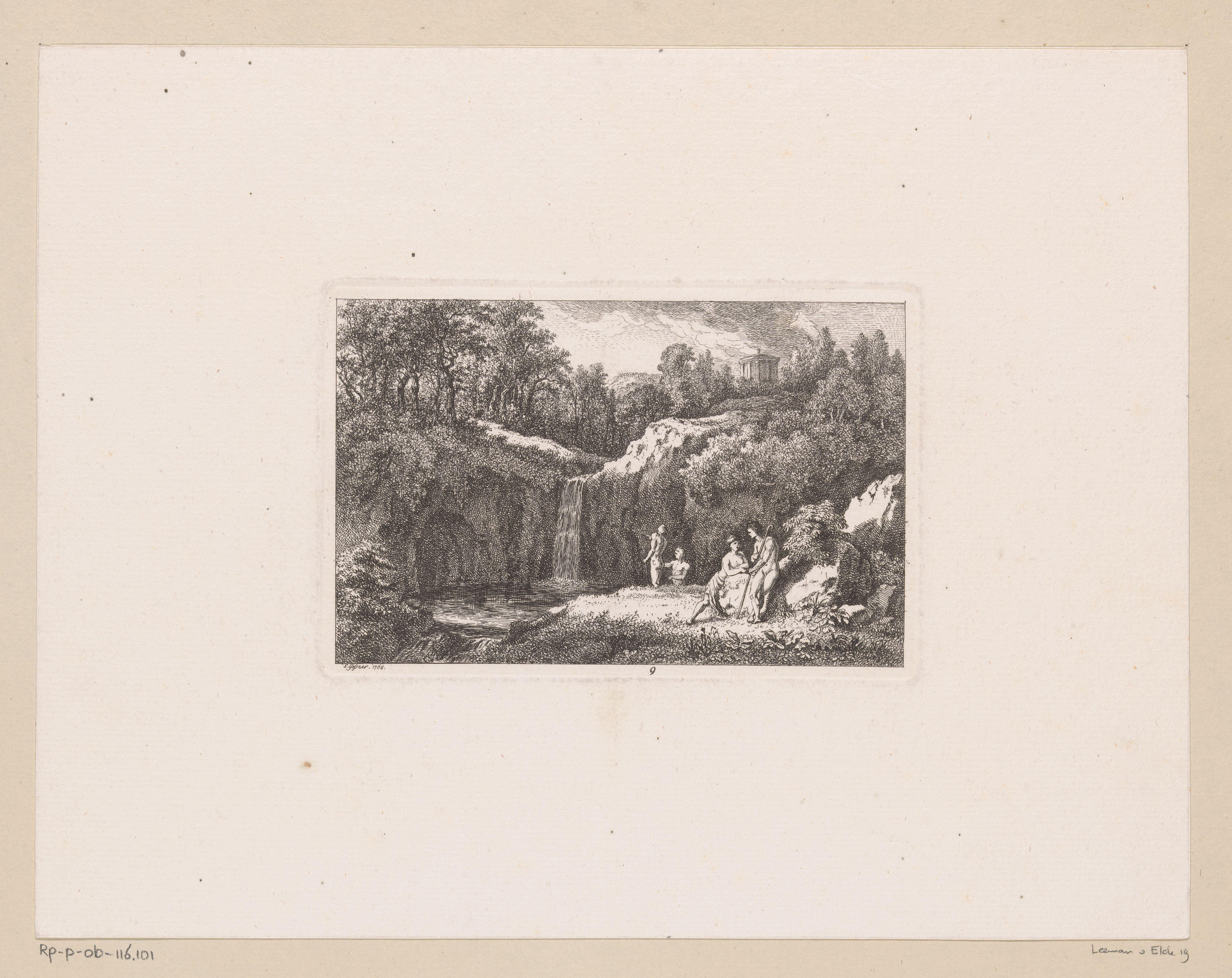 Badende herders bij waterval