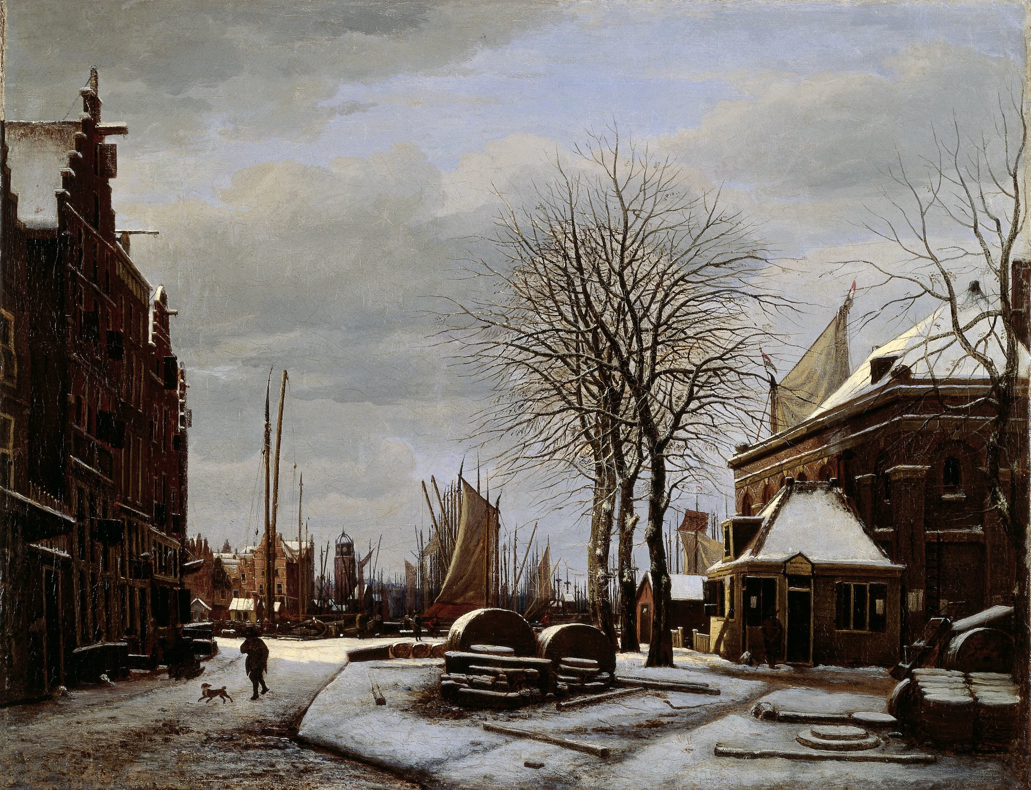 Slijpsteenmarkt (Whetstone Market) in Amsterdam with the Building 'Het Zeerecht' in Winter (The Slypsteenen at Amsterdam)