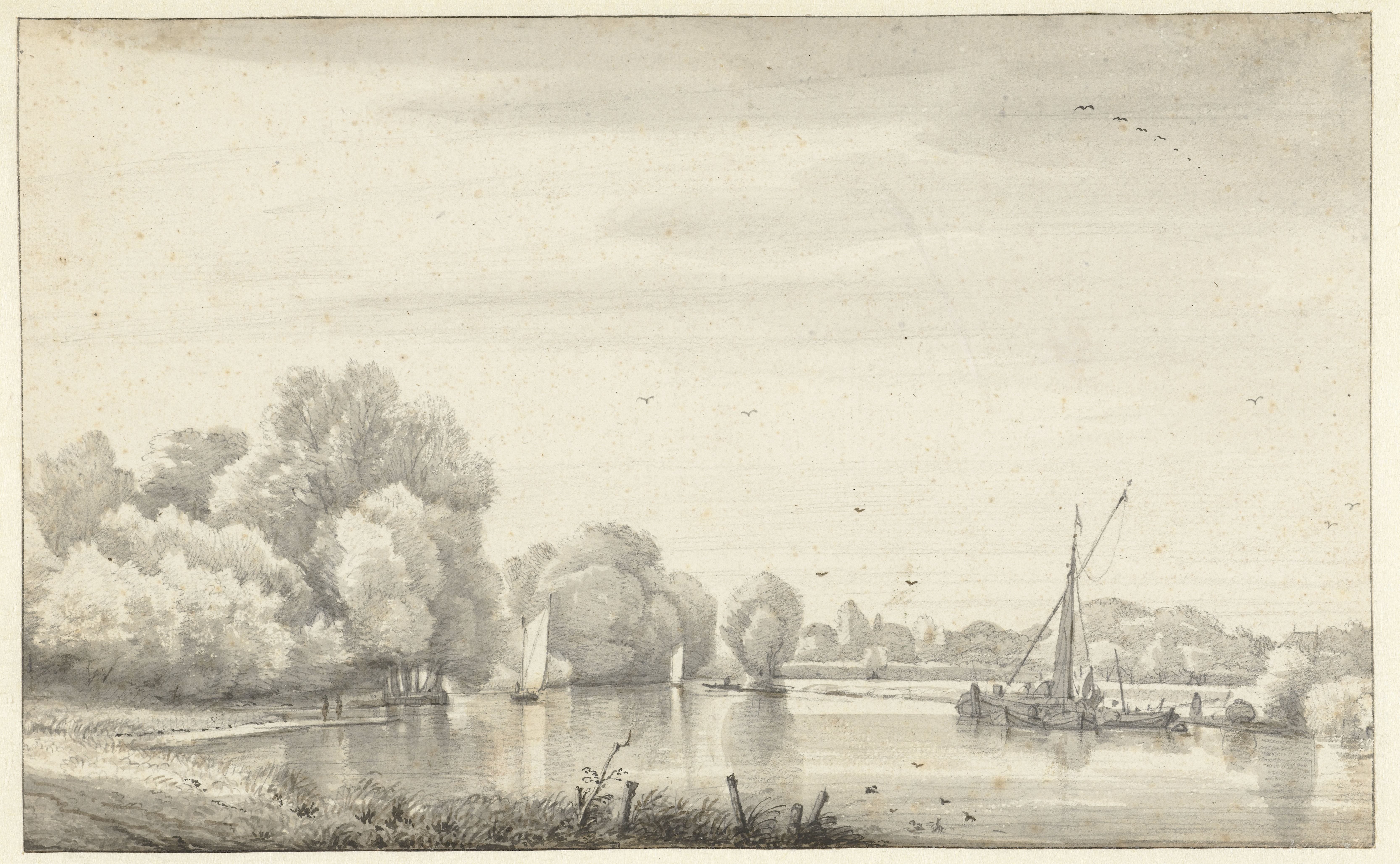 Rivier tussen bomen en weiden