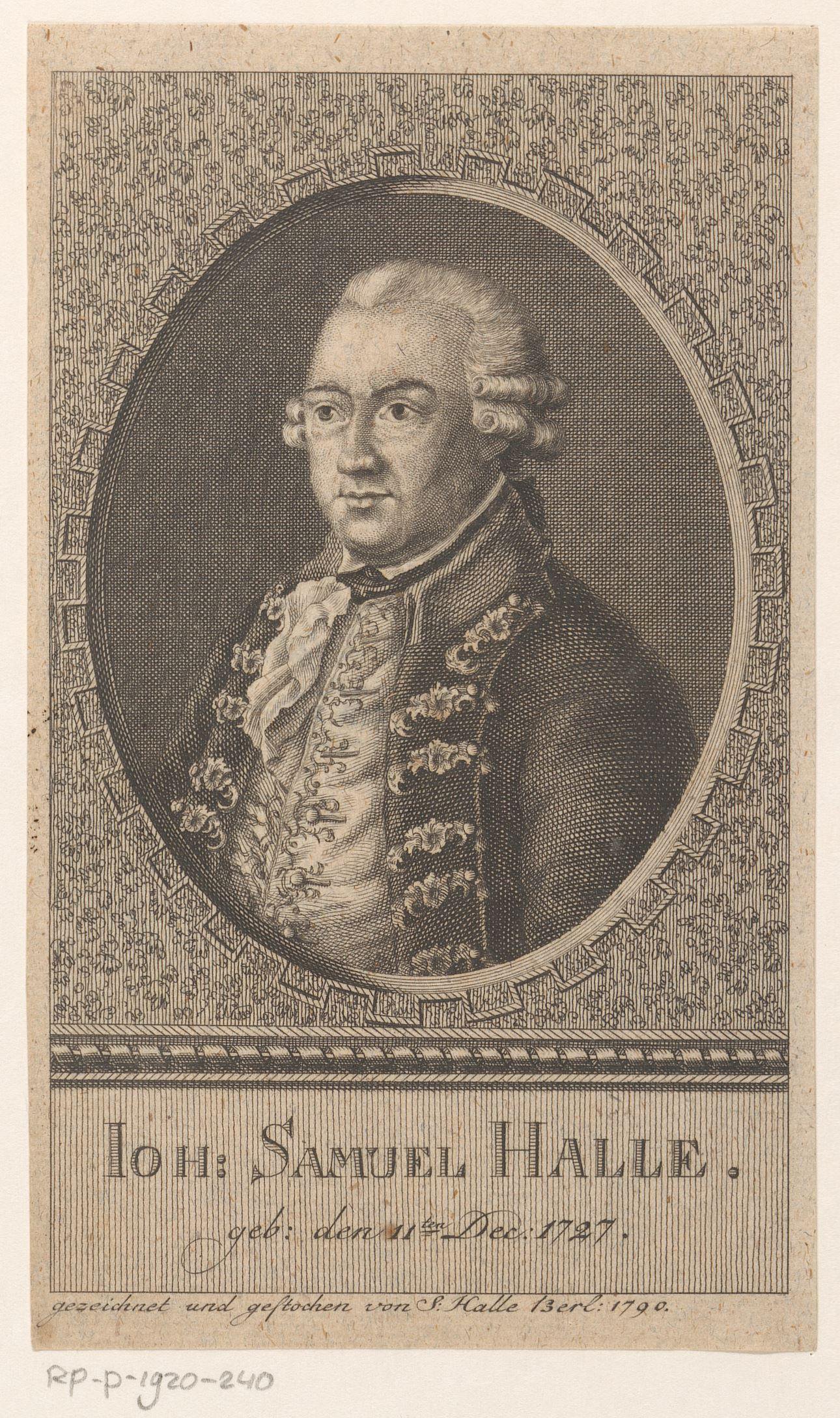Portret van Johann Samuel Halle