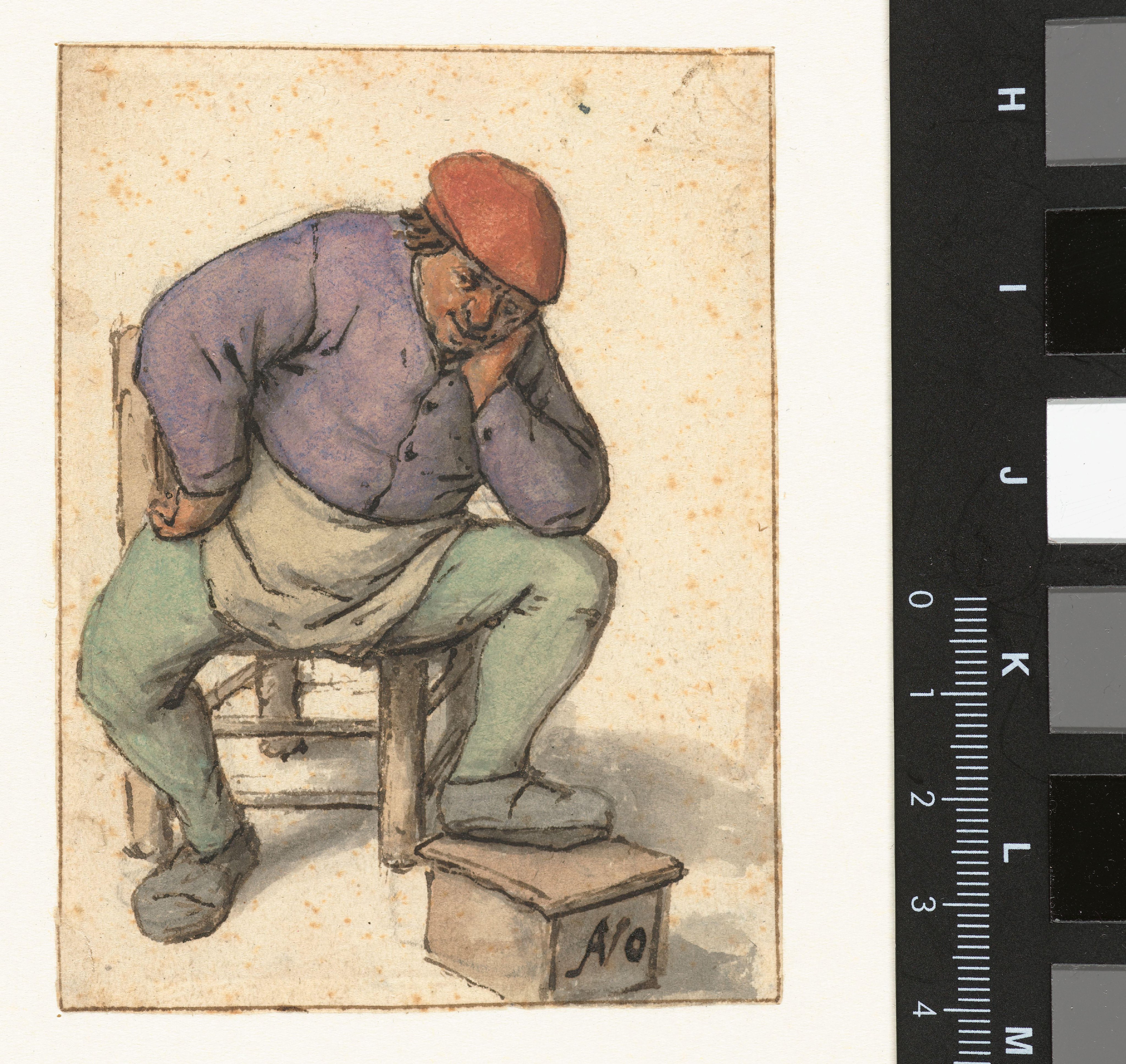 Seated Man, with his Left Foot on a Stove