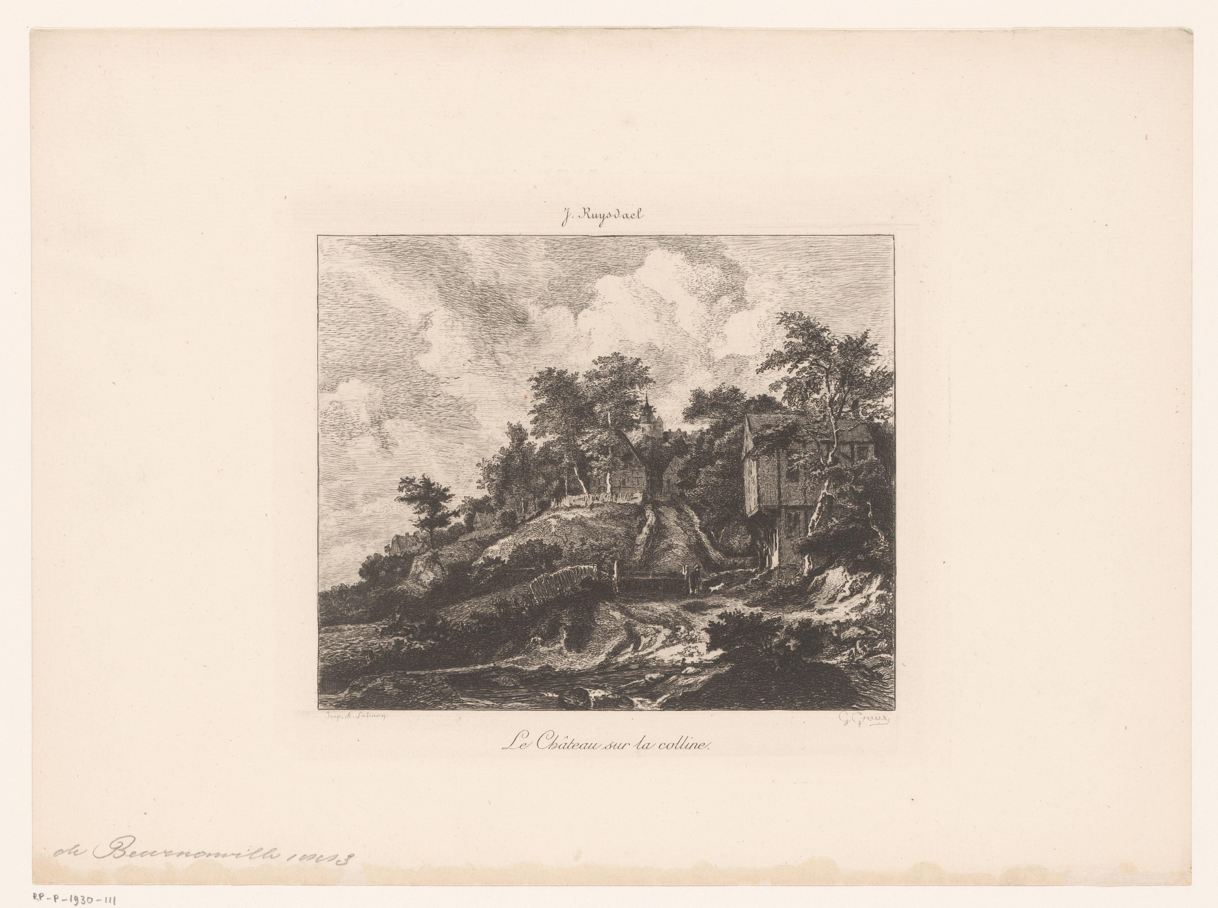 Heuvelachtig landschap met een kasteel en een boerenwoning