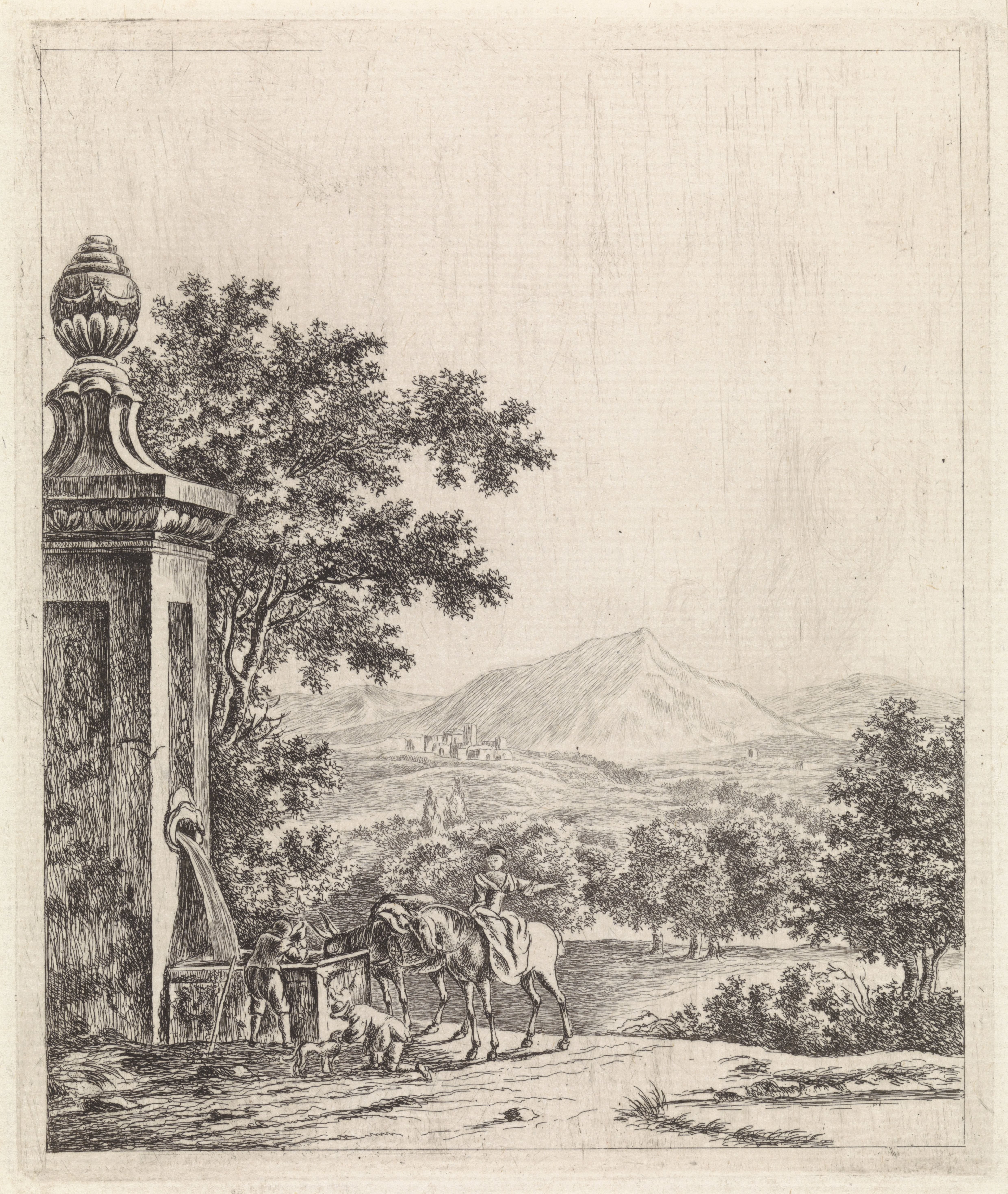 Landschap met fontein
