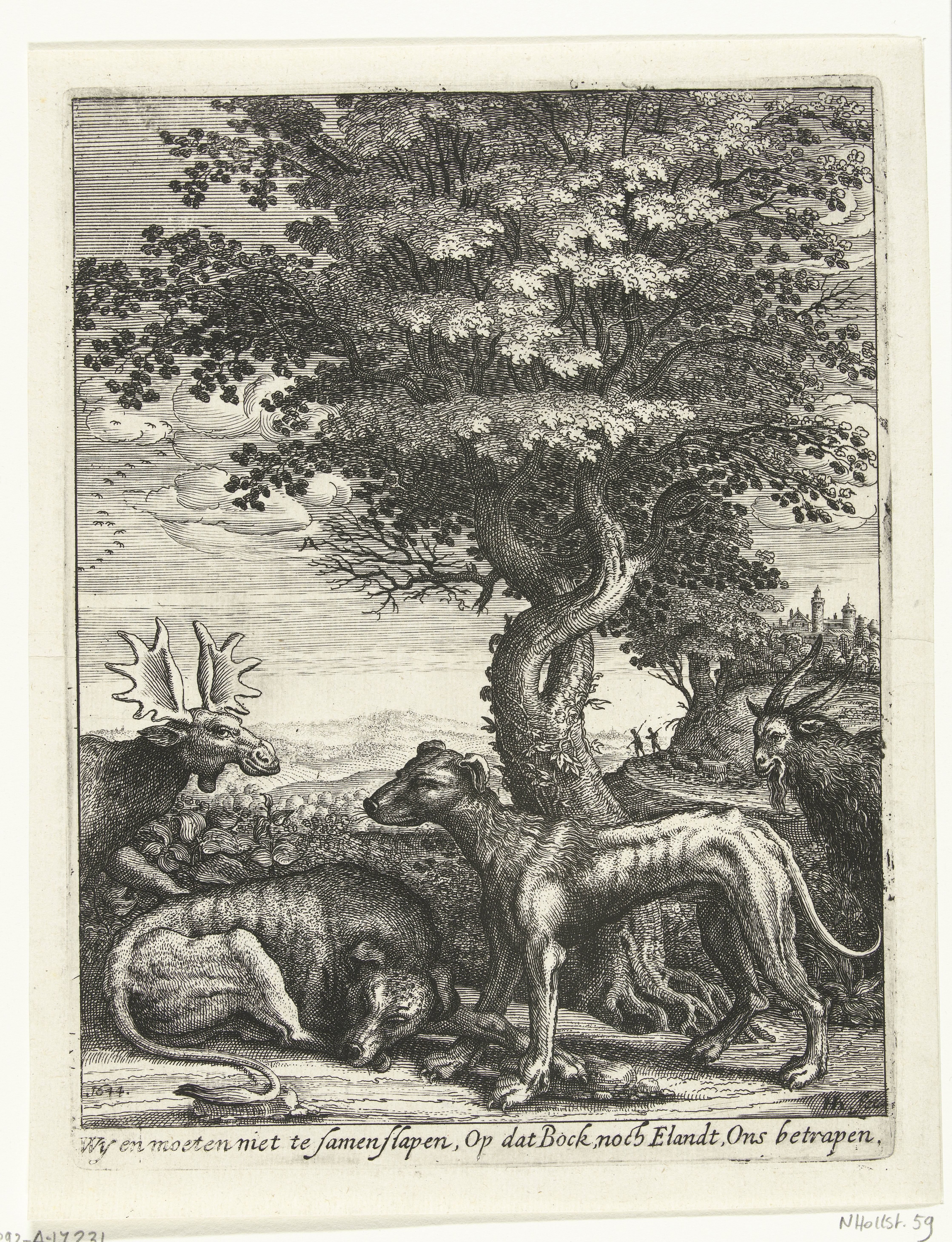 Landschap met een geit, een eland en twee honden