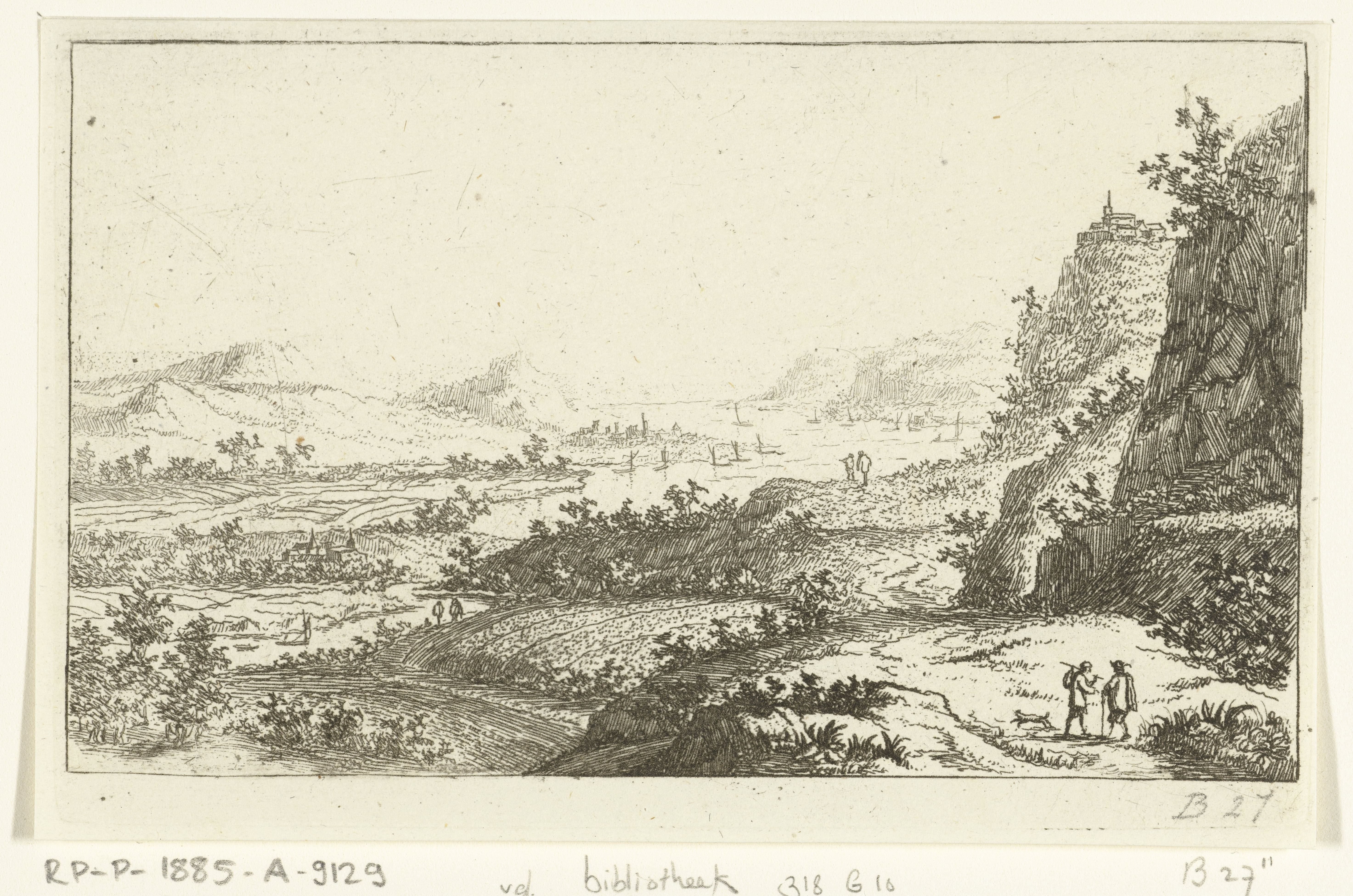 Rivierlandschap met wandelaars