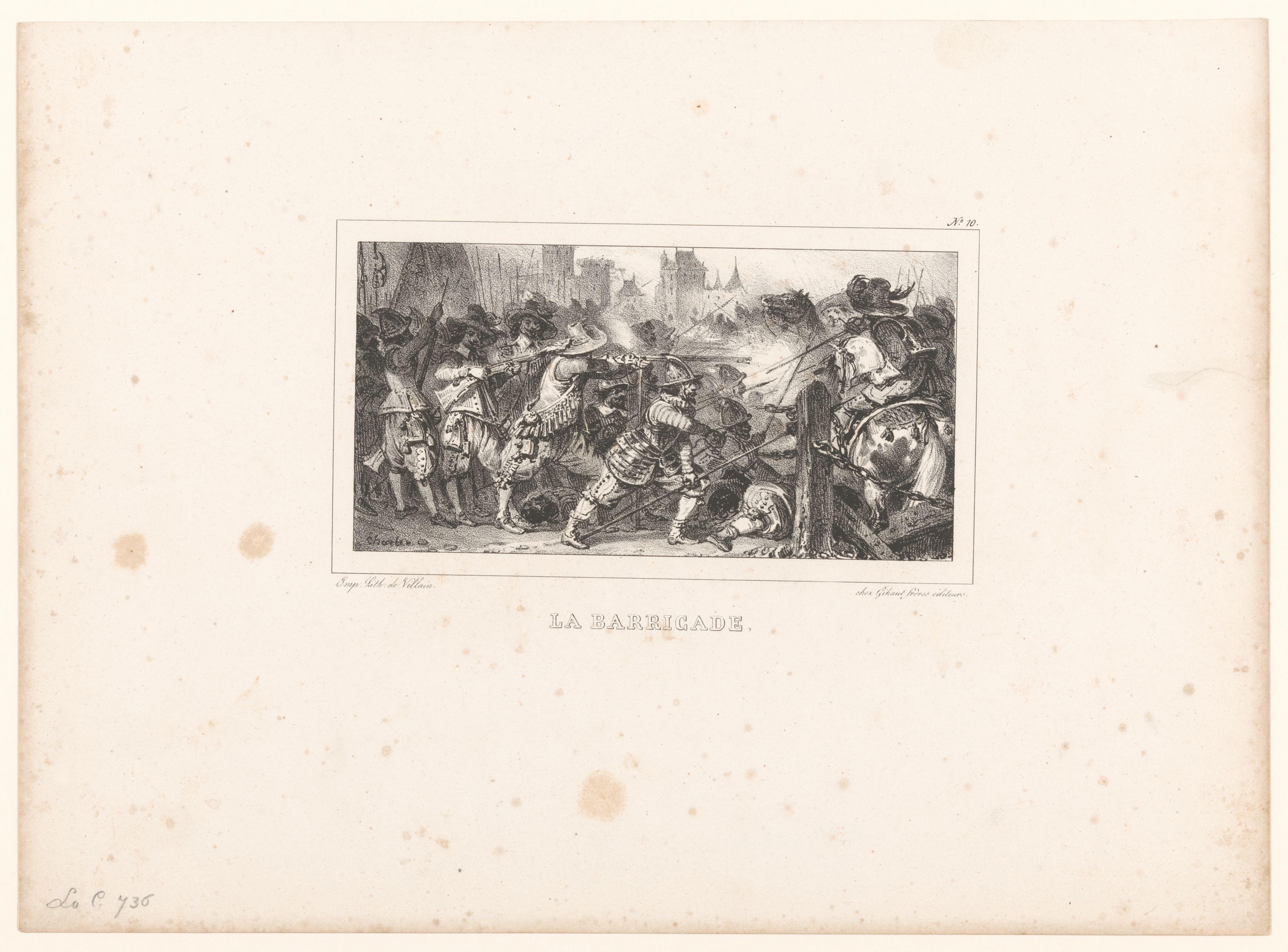 Infanteristen verdedigen een barricade met musketten