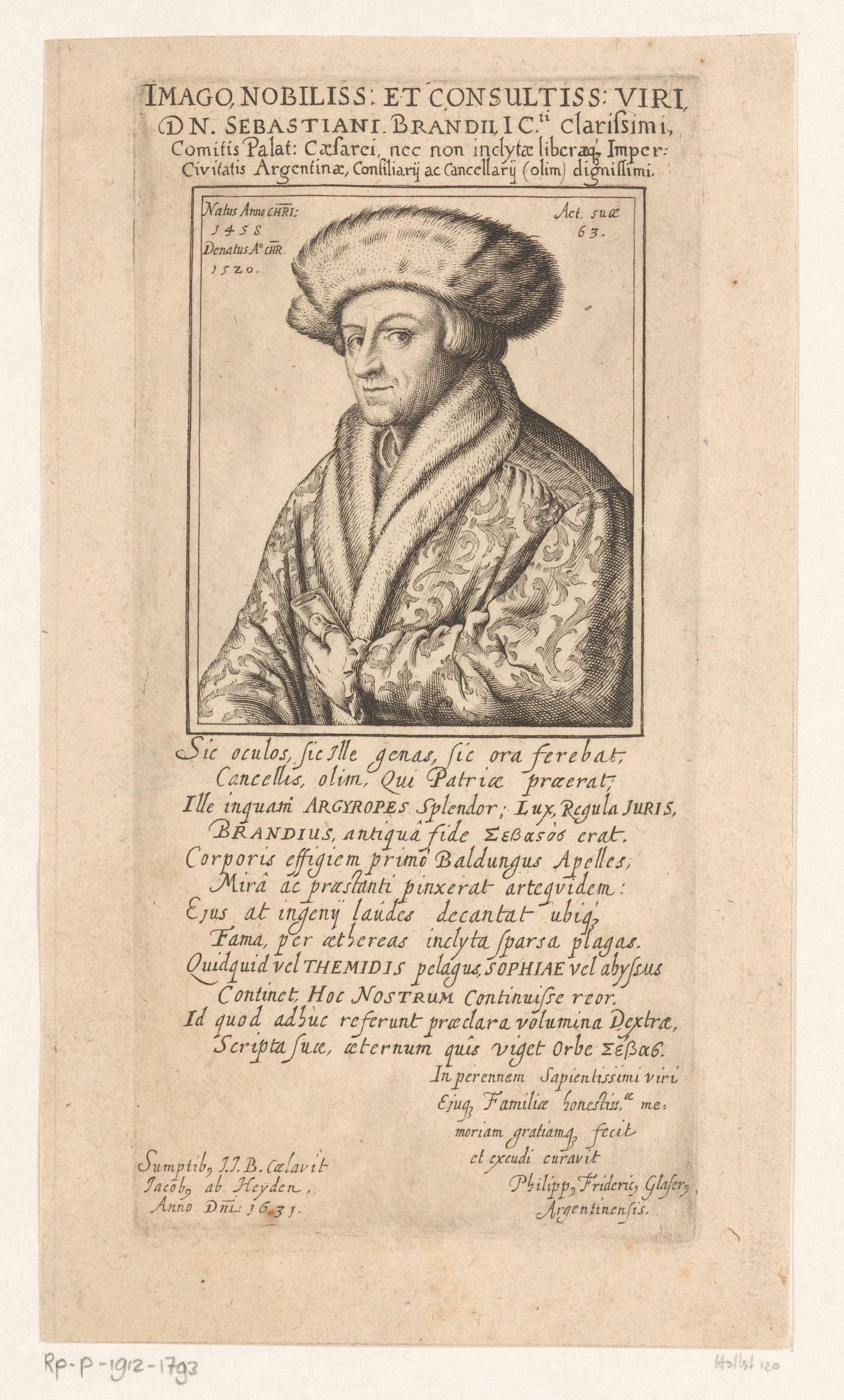 Portret van Sebastian Brant op 63-jarige leeftijd