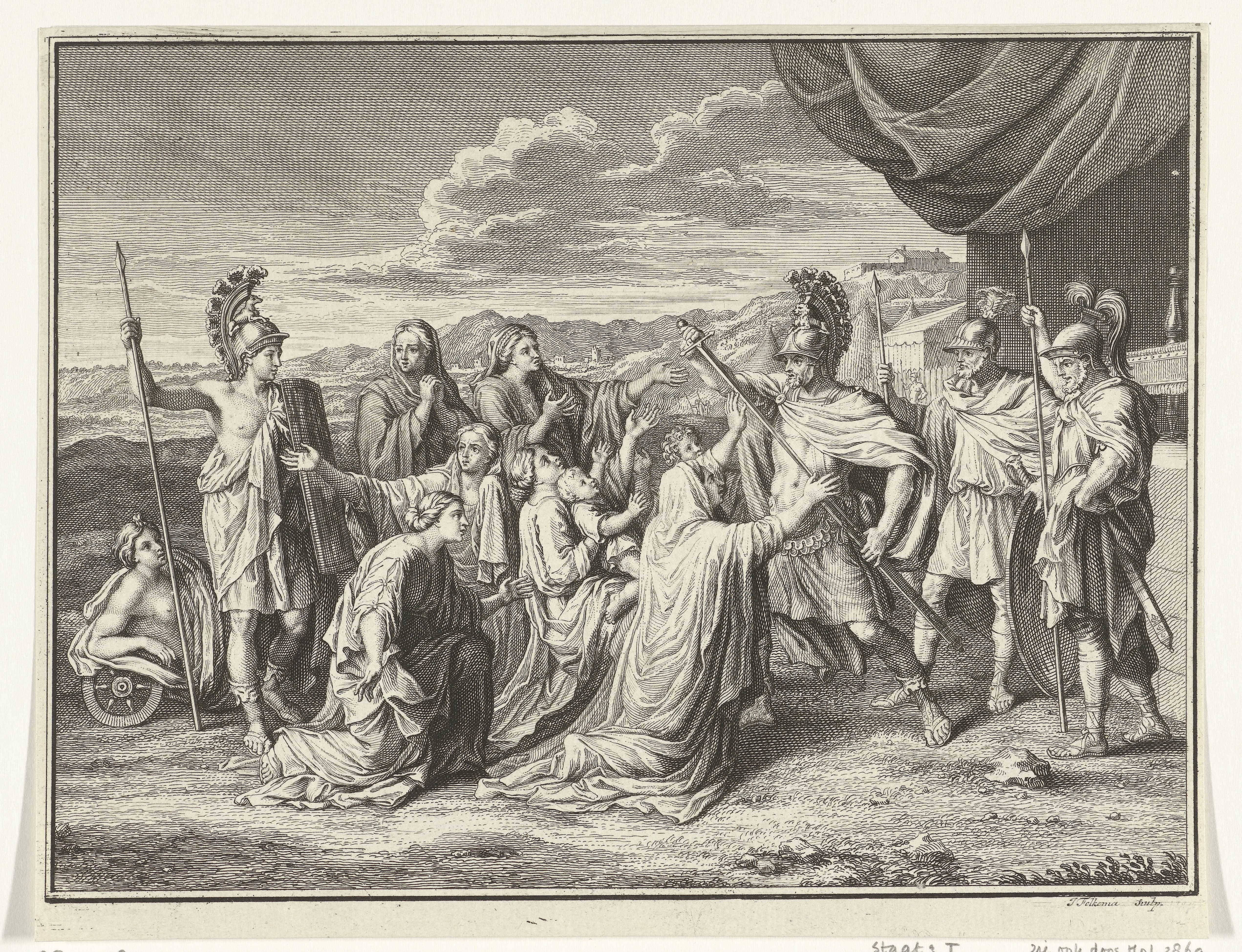 Coriolanus omringd door smekende vrouwen