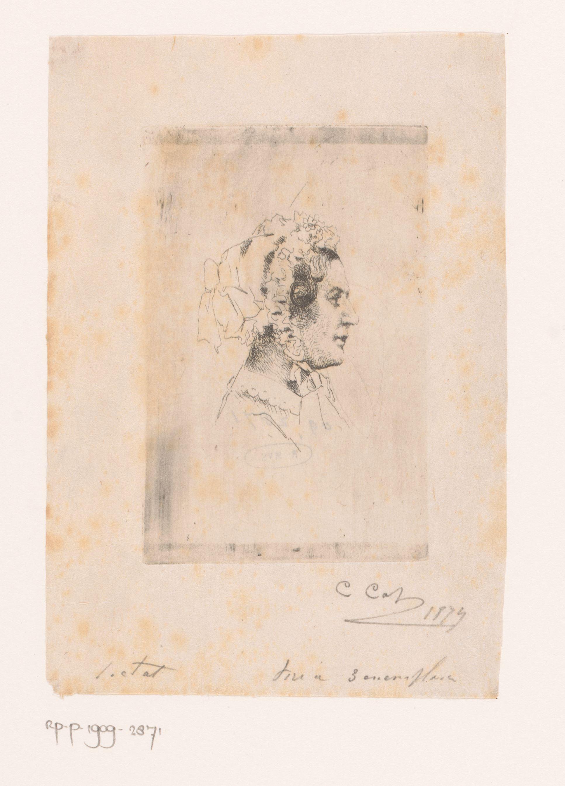 Portret van een onbekende vrouw met muts, en profil