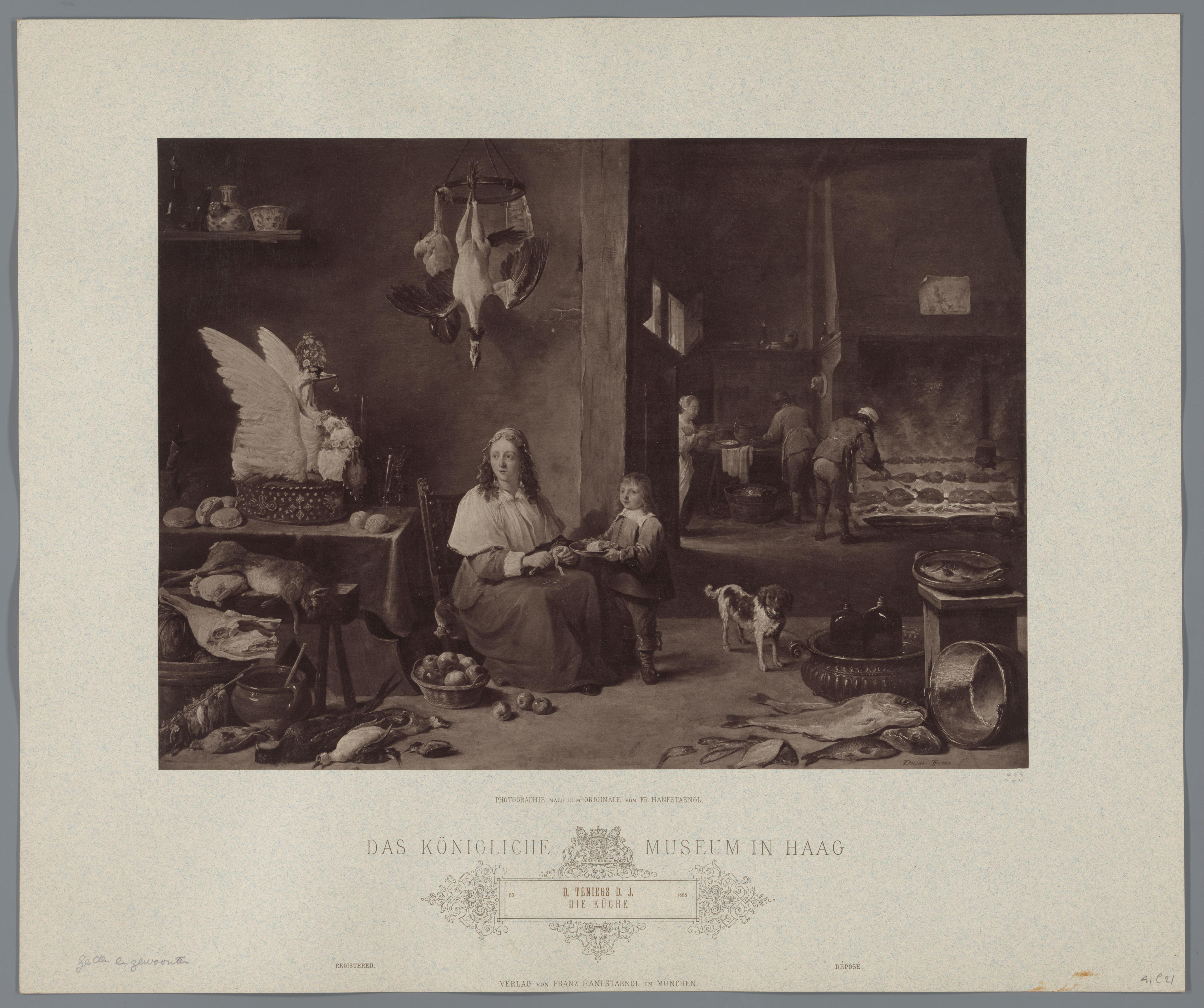 Fotoreproductie van schilderij Keukeninterieur door David Teniers de Jongere, coll. Mauritshuis