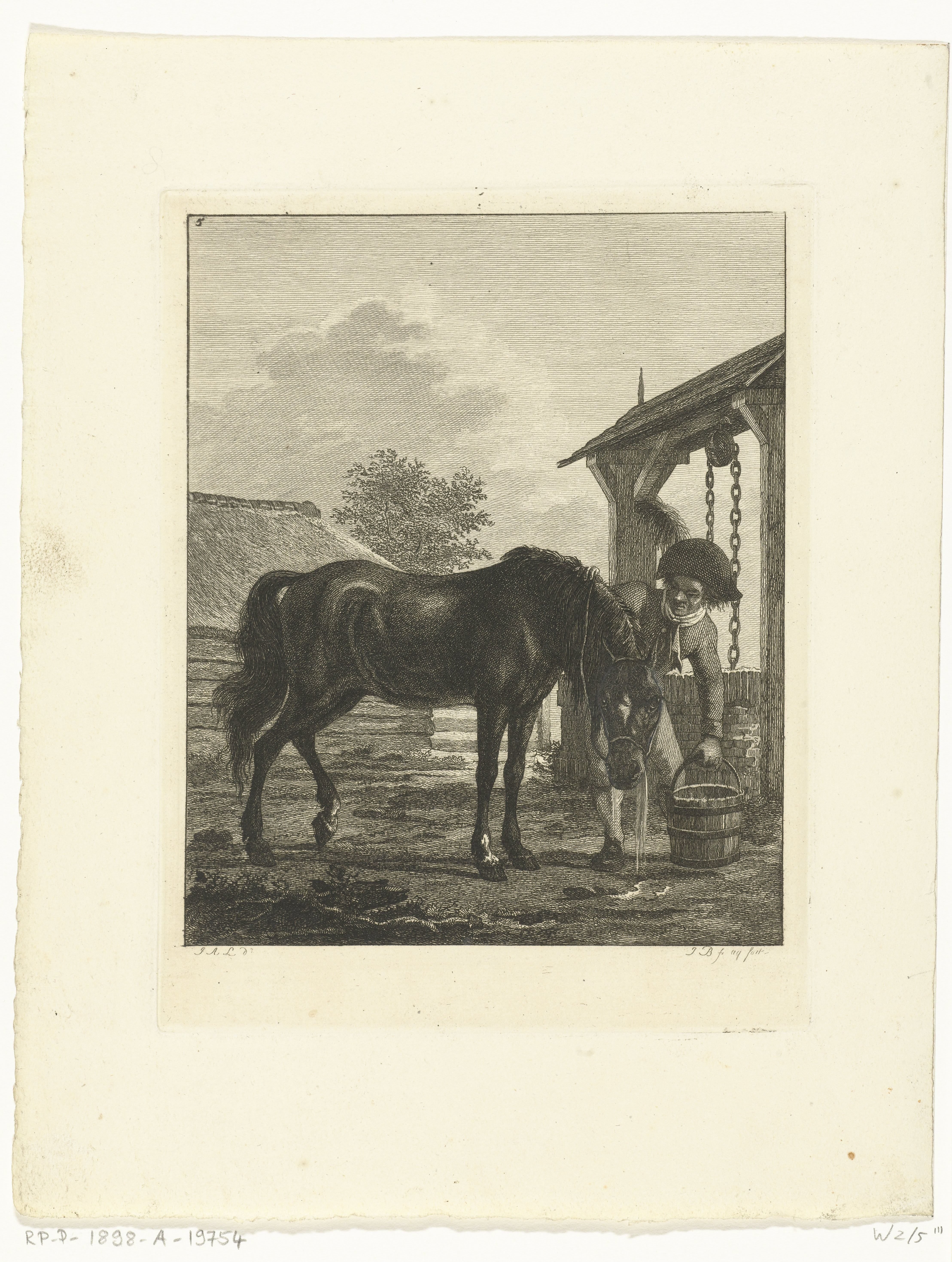 Een man en een paard bij een put