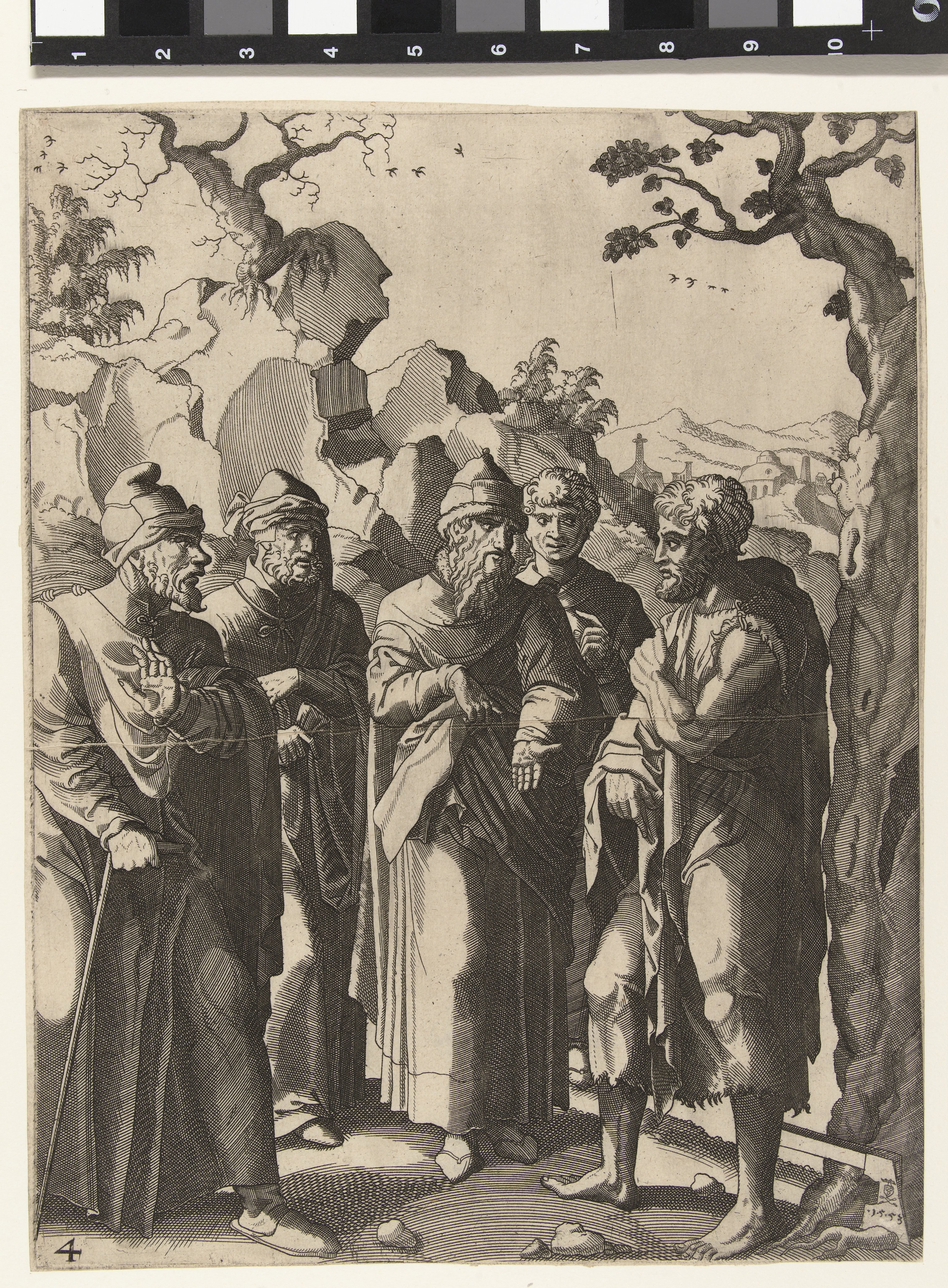 Johannes de Doper spreekt met vier mannen
