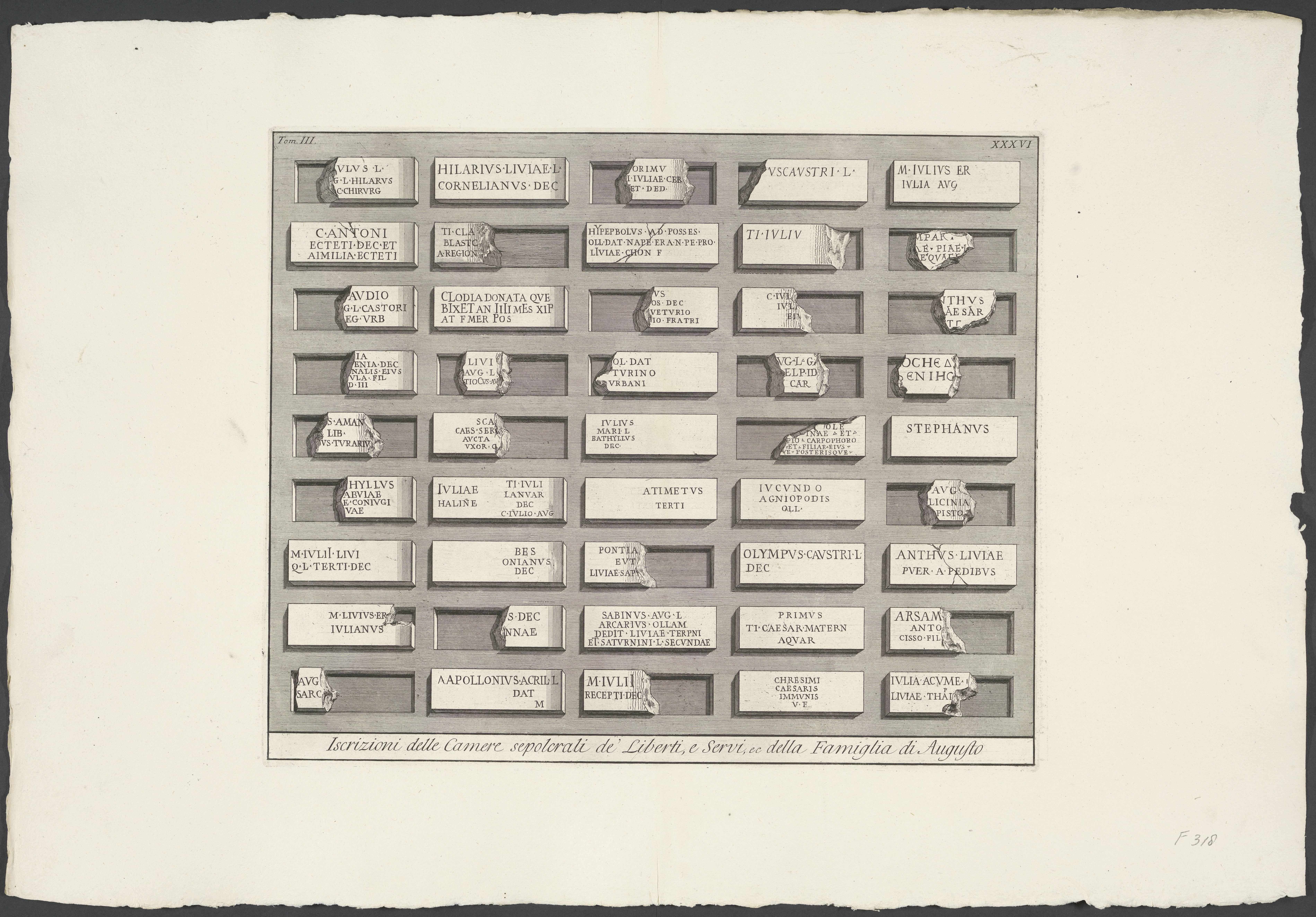 Inscripties uit de graftombe van de vrijgelatenen en slaafgemaakten van de familie van Augustus