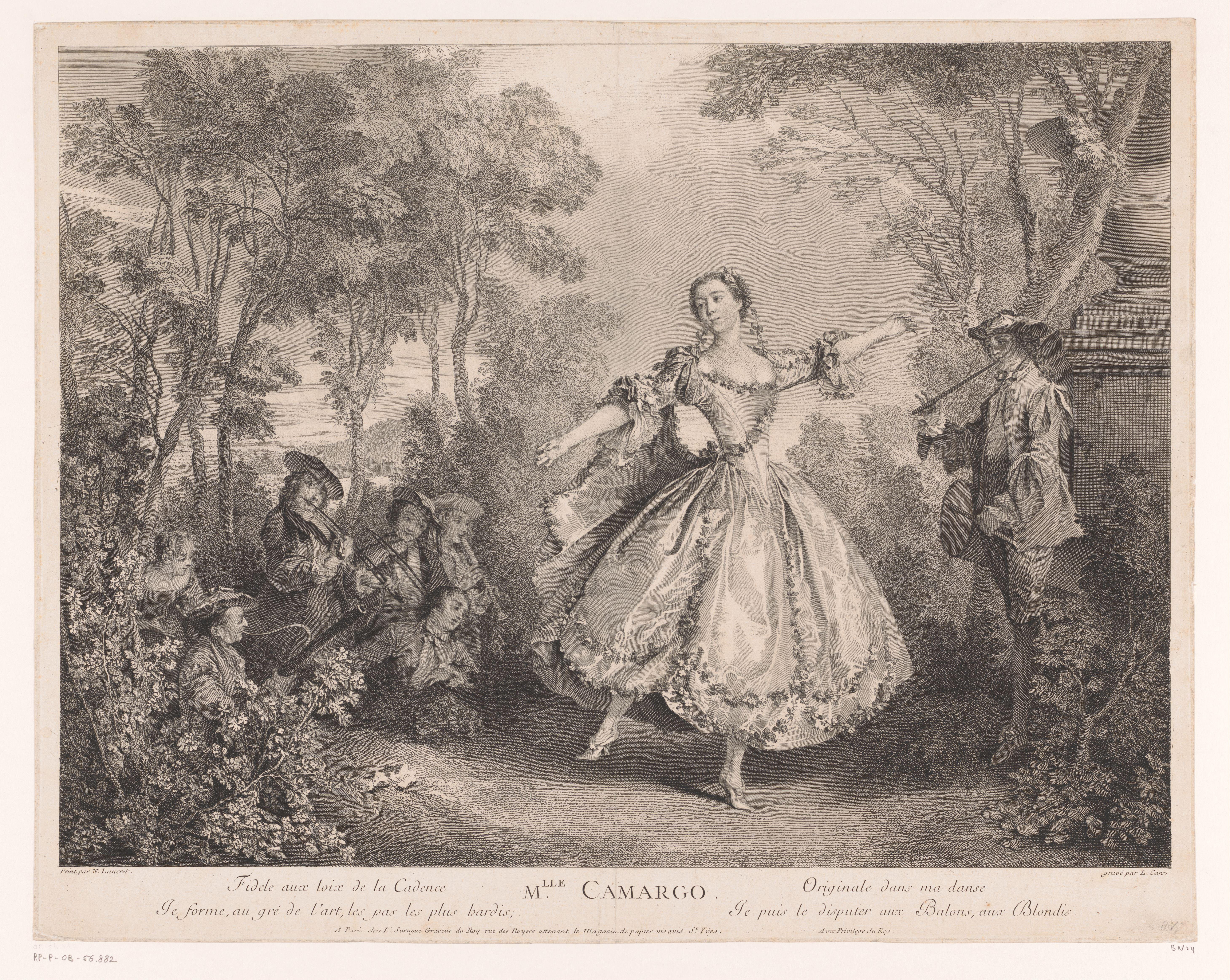 Portret van een dansende Marie Camargo