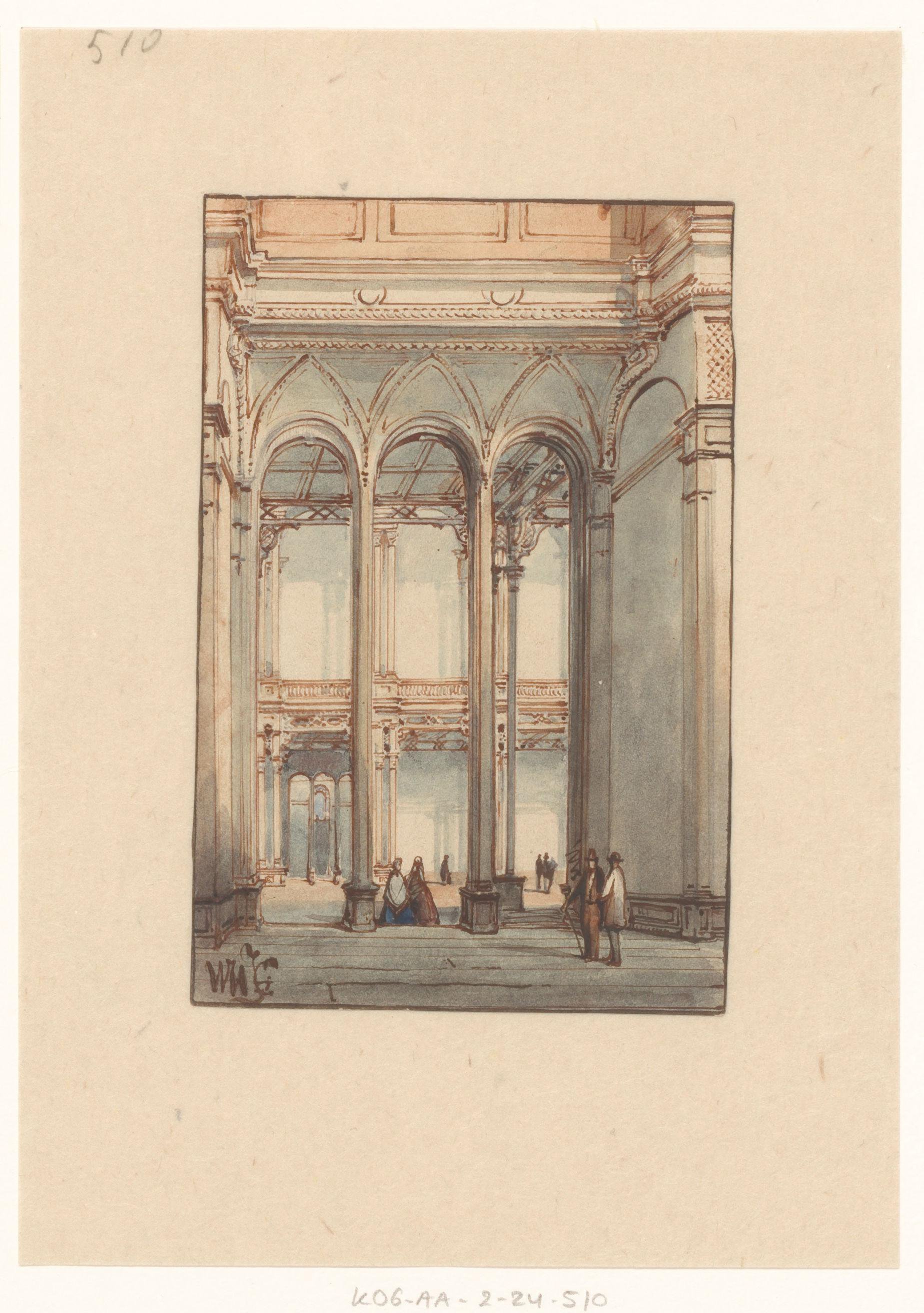 Interieur van het Paleis voor Volksvlijt, gezien naar de Grote Zaal