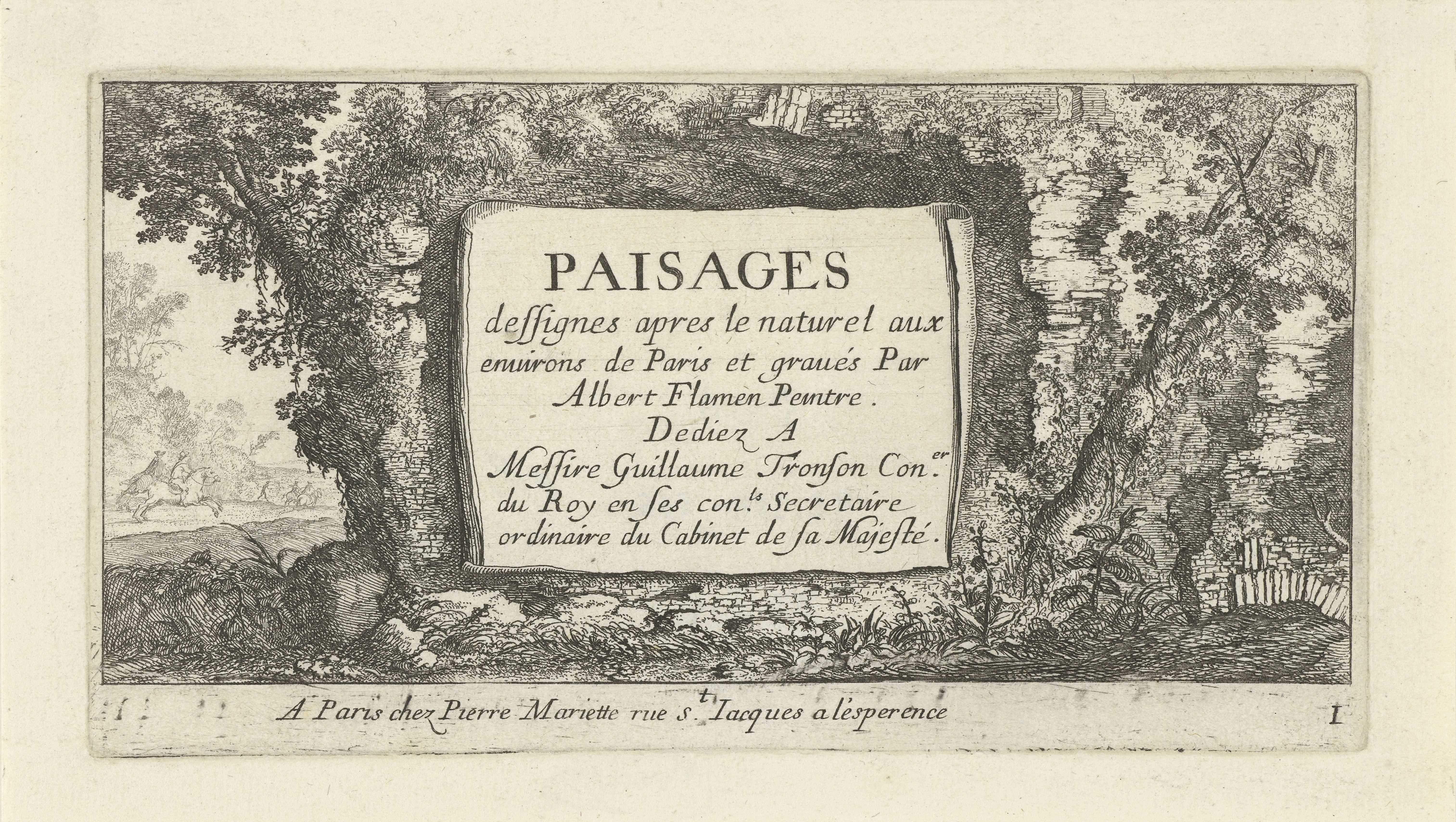 Cartouche op overgroeide ruïne