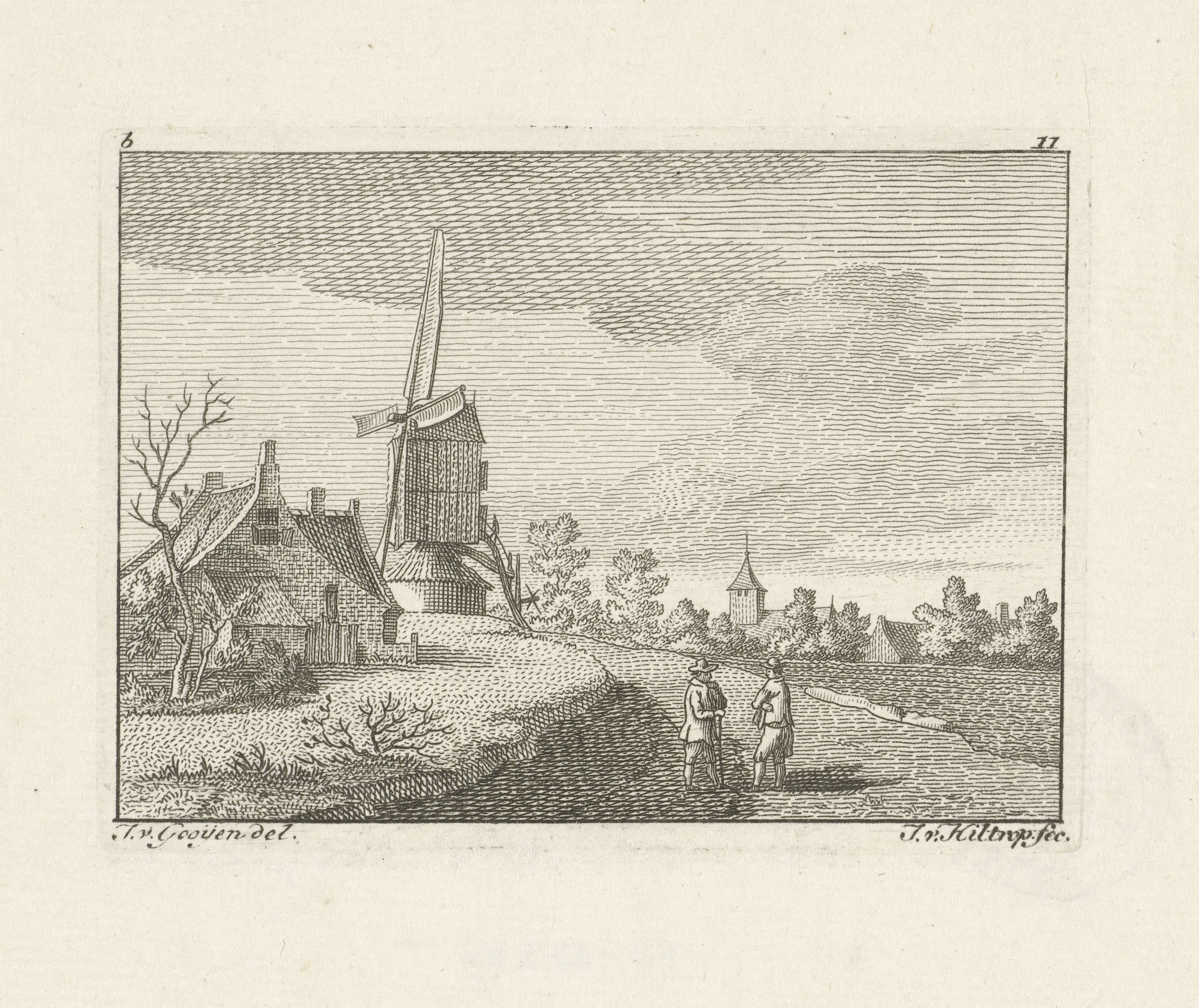 Landschap met een boerderij en een molen