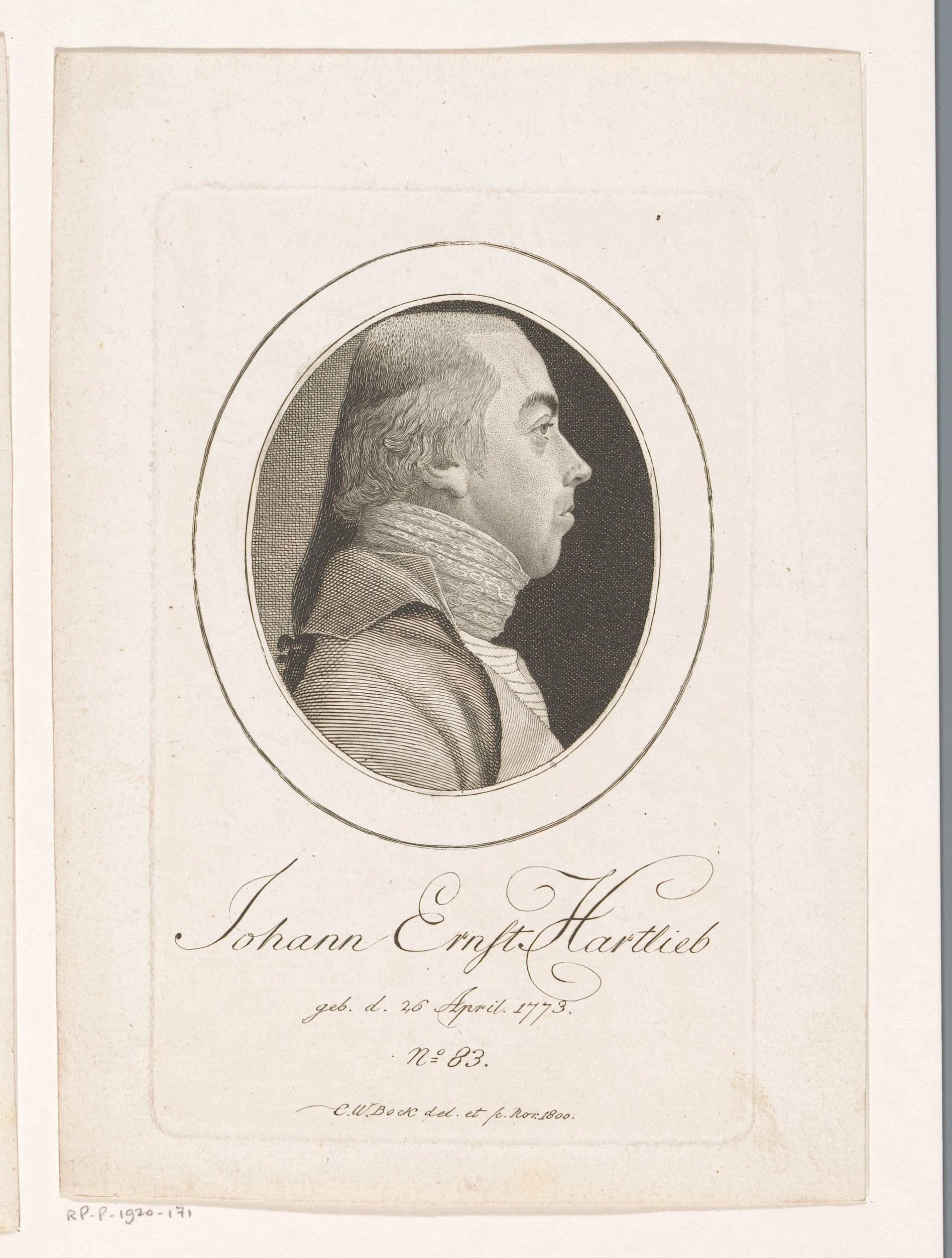 Portret van Johann Ernst Hartlieb