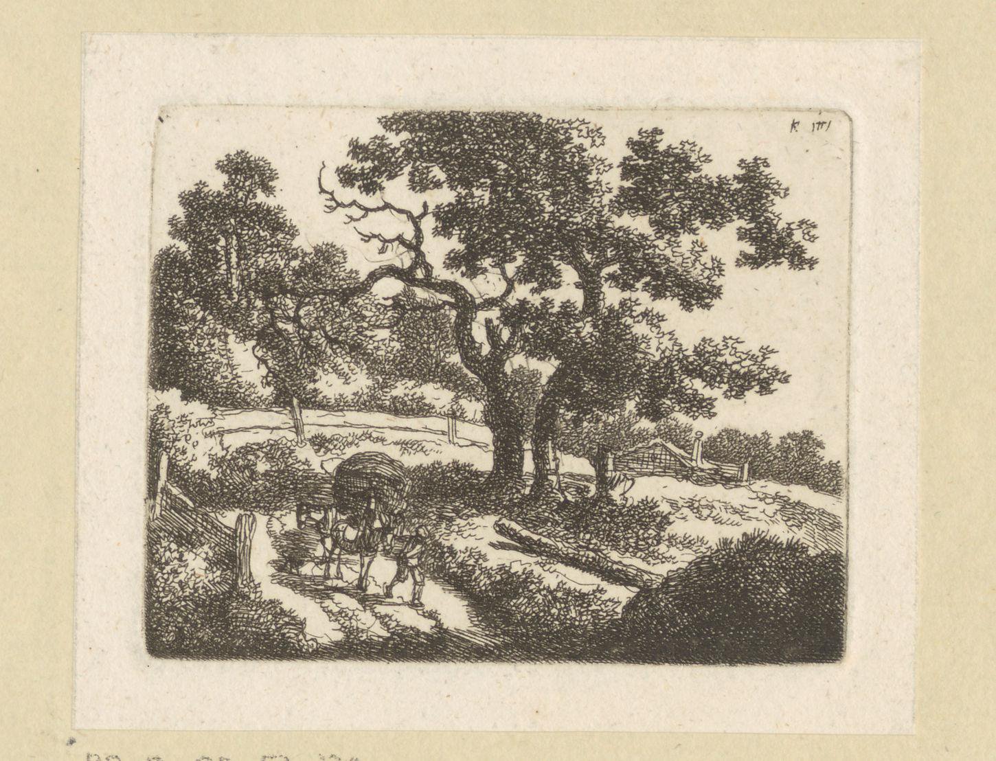 Landschap met een boer en een beladen kar