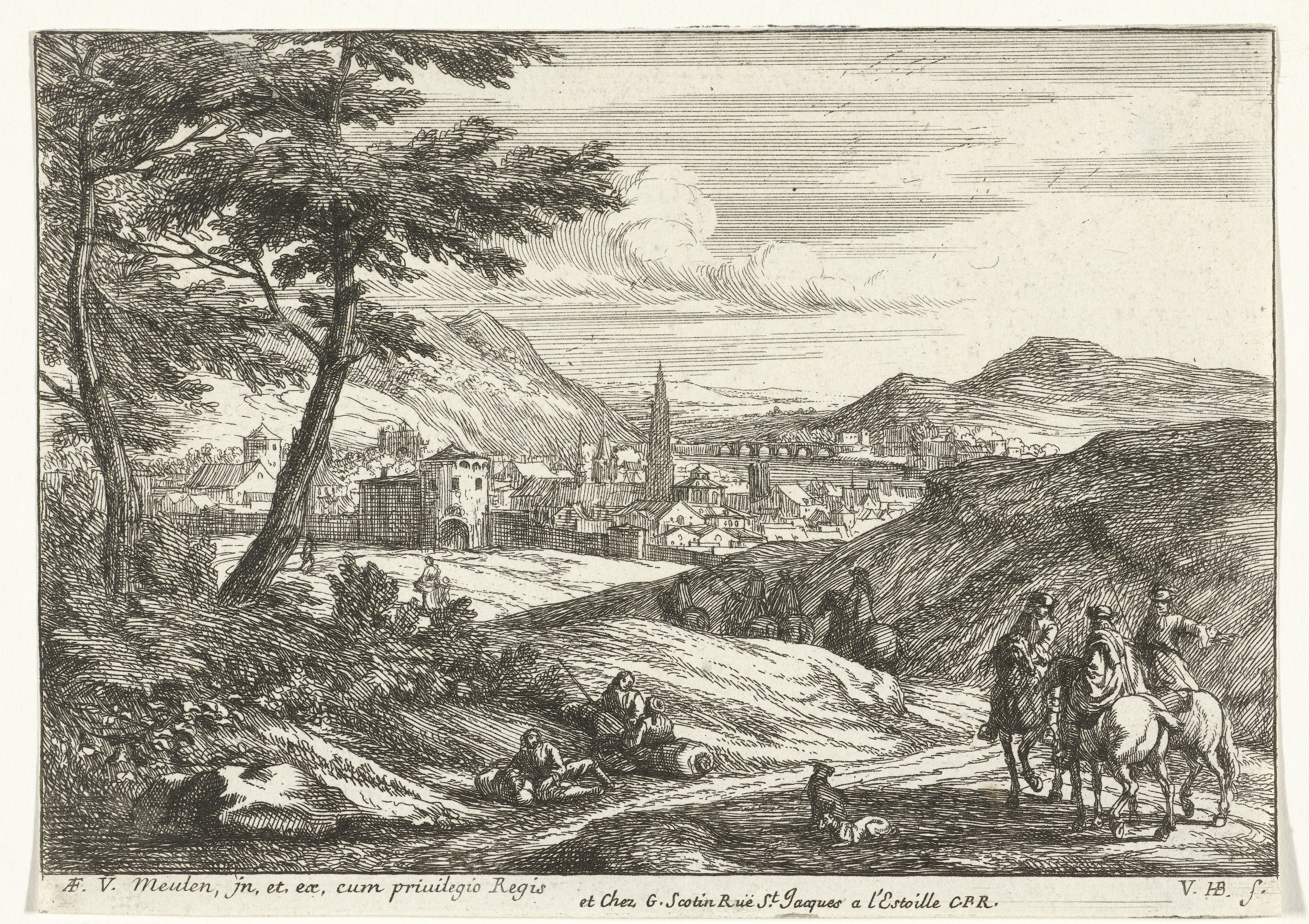 Landschap met figuren en stad
