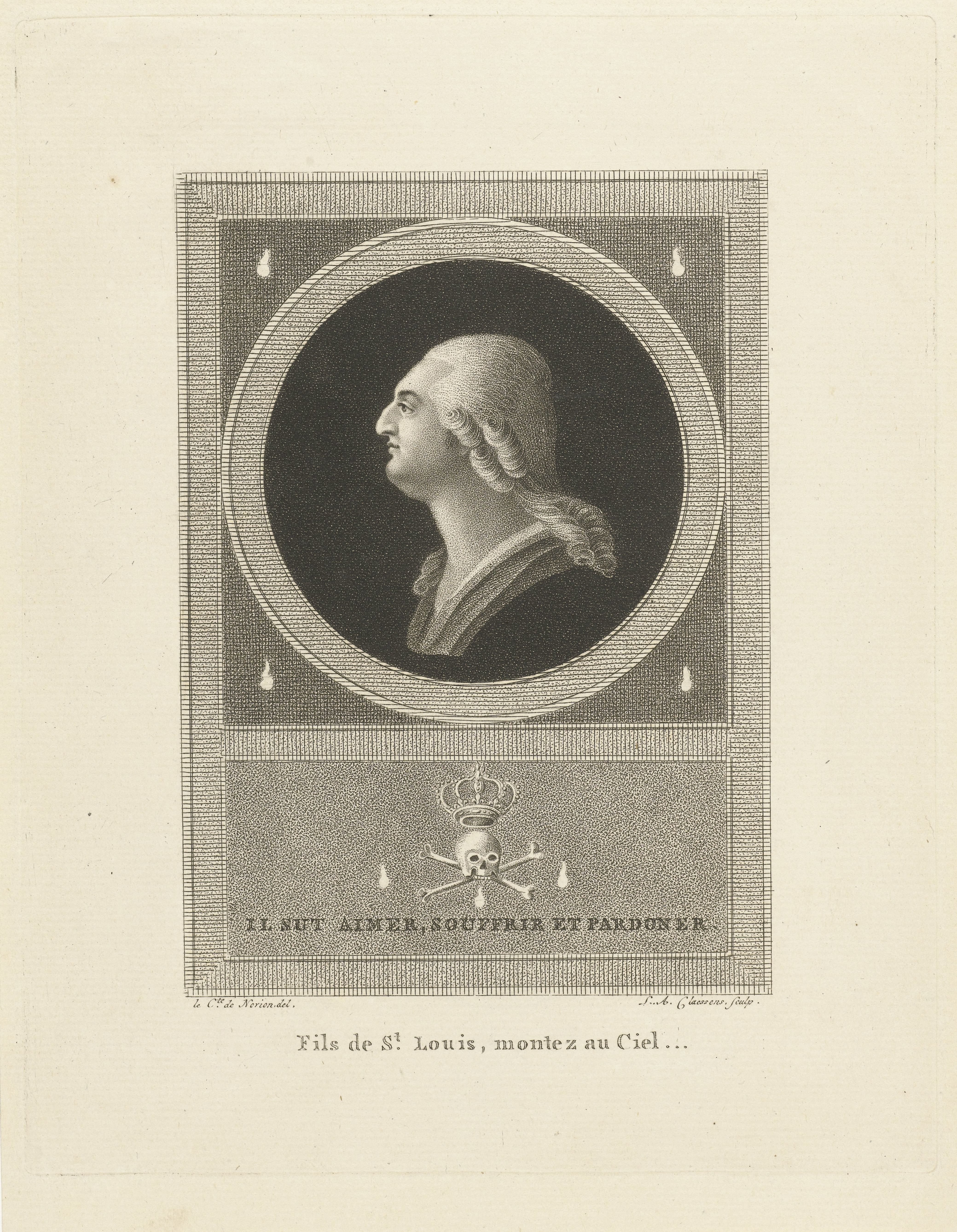 Memorieprent met portret van Lodewijk XVI