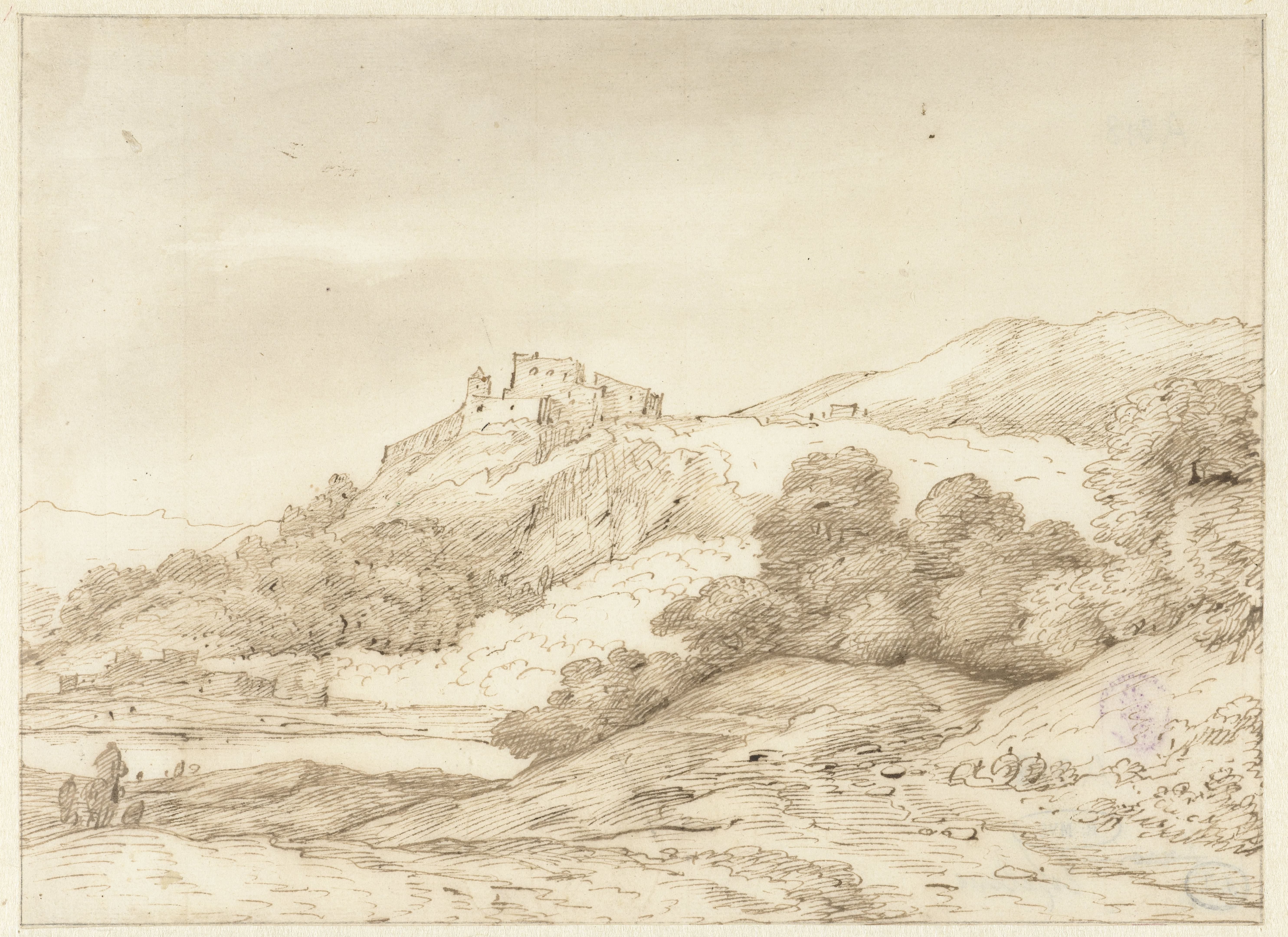 Bergachtig landschap met een kasteel op een heuvel